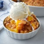 Nectarine Brown Sugar Crisp. Sweet ripe nectarines topped with a brown sugar oat crumble. A buttery brown sugar topping on top of sweet nectarines. Peach Brown Sugar Crisp. www.modernhoney.com