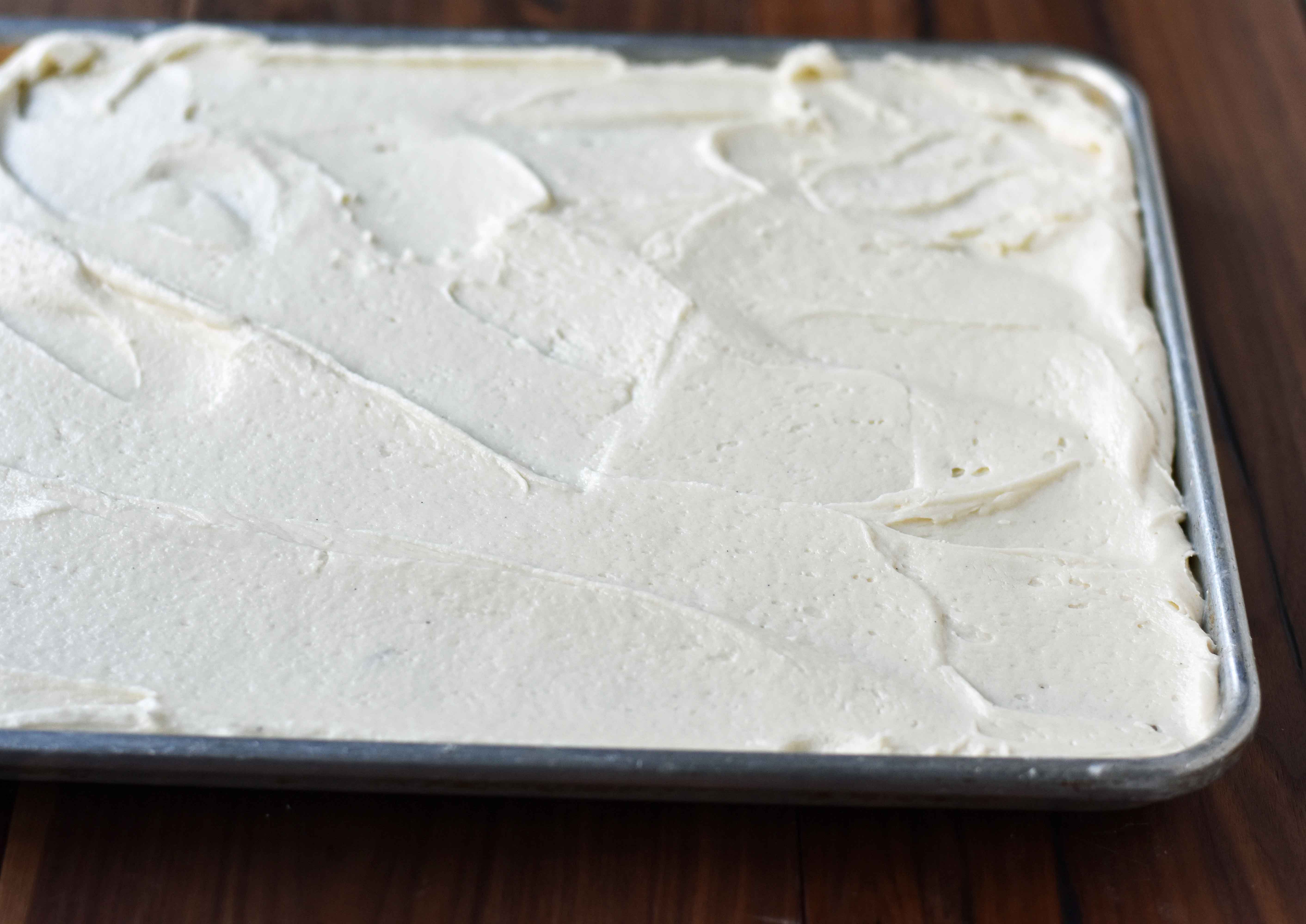 Vanilla Almond Texas Sheet Cake. Here's your favorite white Texas Sheet Cake recipe. An easy and popular vanilla cake recipe. www.modernhoney.com