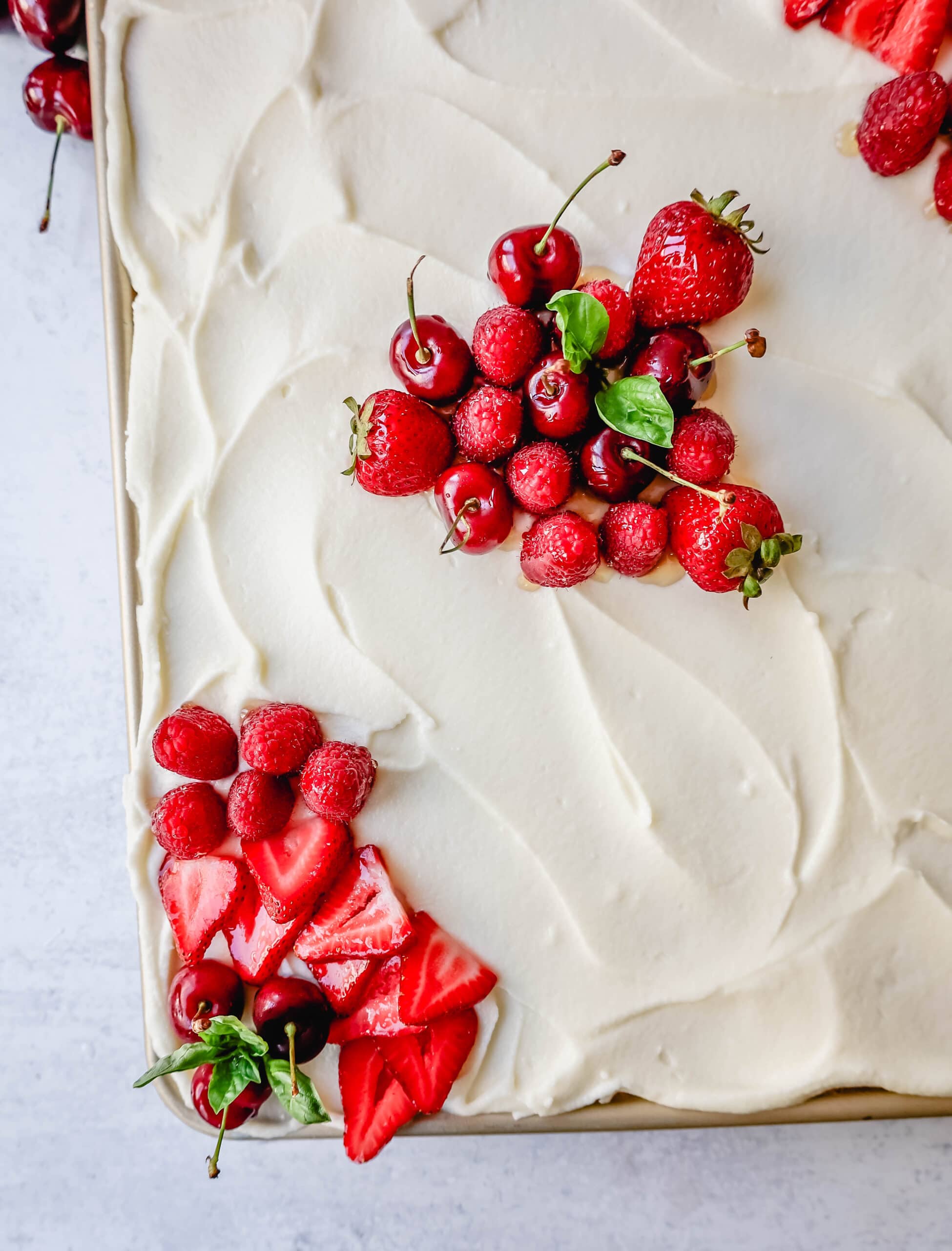 White Texas Sheet Cake Recipe with a moist vanilla sheet cake topped with a creamy vanilla buttercream frosting. An easy white Texas sheet cake that tastes delicious!