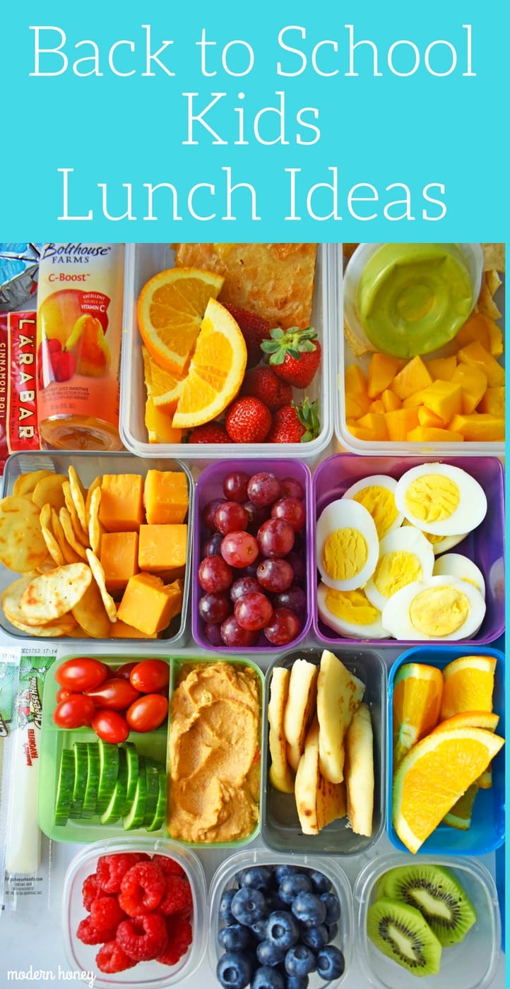 Back to School Kids Lunch Ideas. Healthy kids lunch ideas that includes wraps, roll-ups, sandwiches, quesadillas, gluten-free, meat and cheese kabobs, lunch snack ideas, and fresh fruits and veggies. Healthy lunch ideas by Modern Honey. www.modernhoney.com