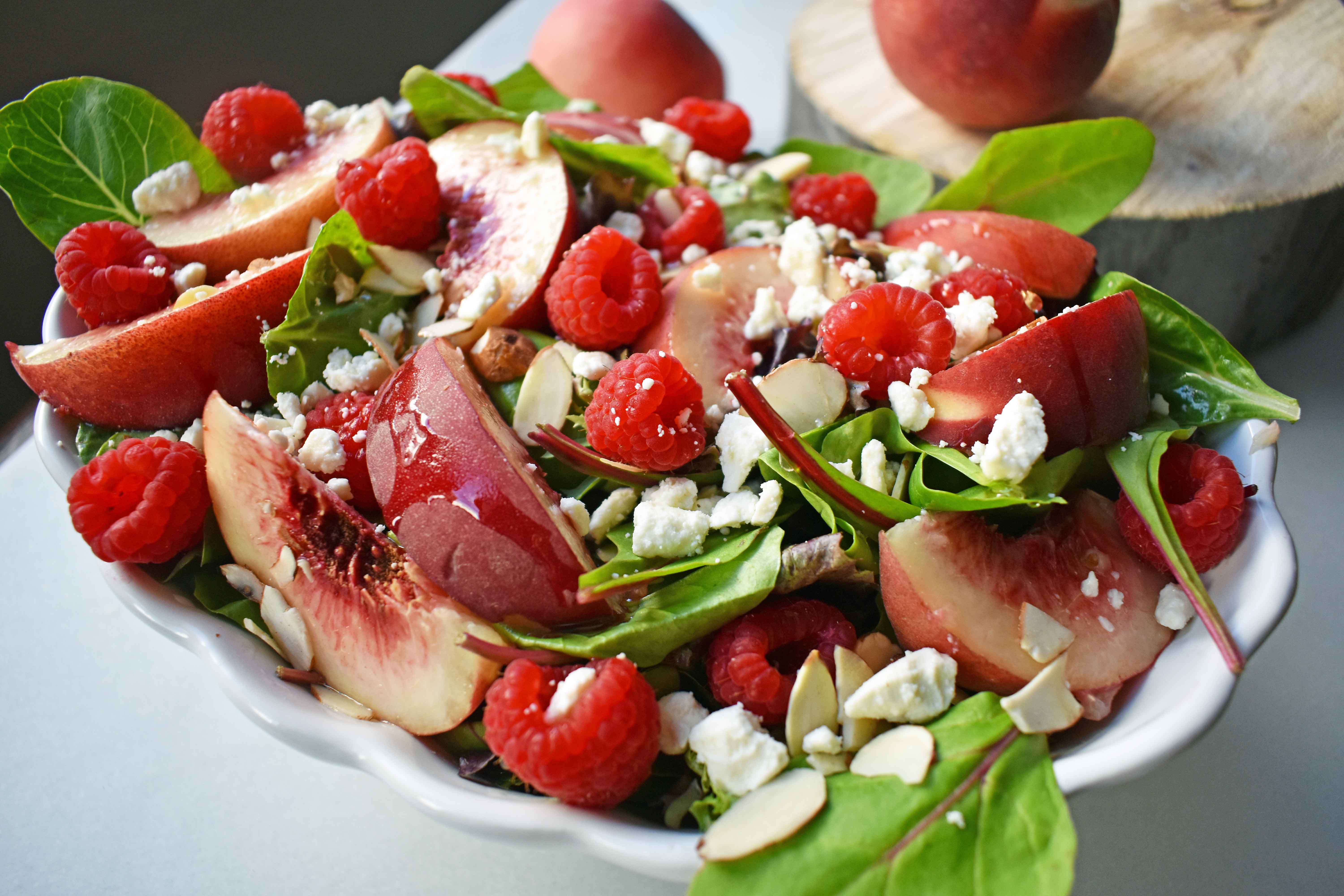 White Peach Raspberry Almond Salad