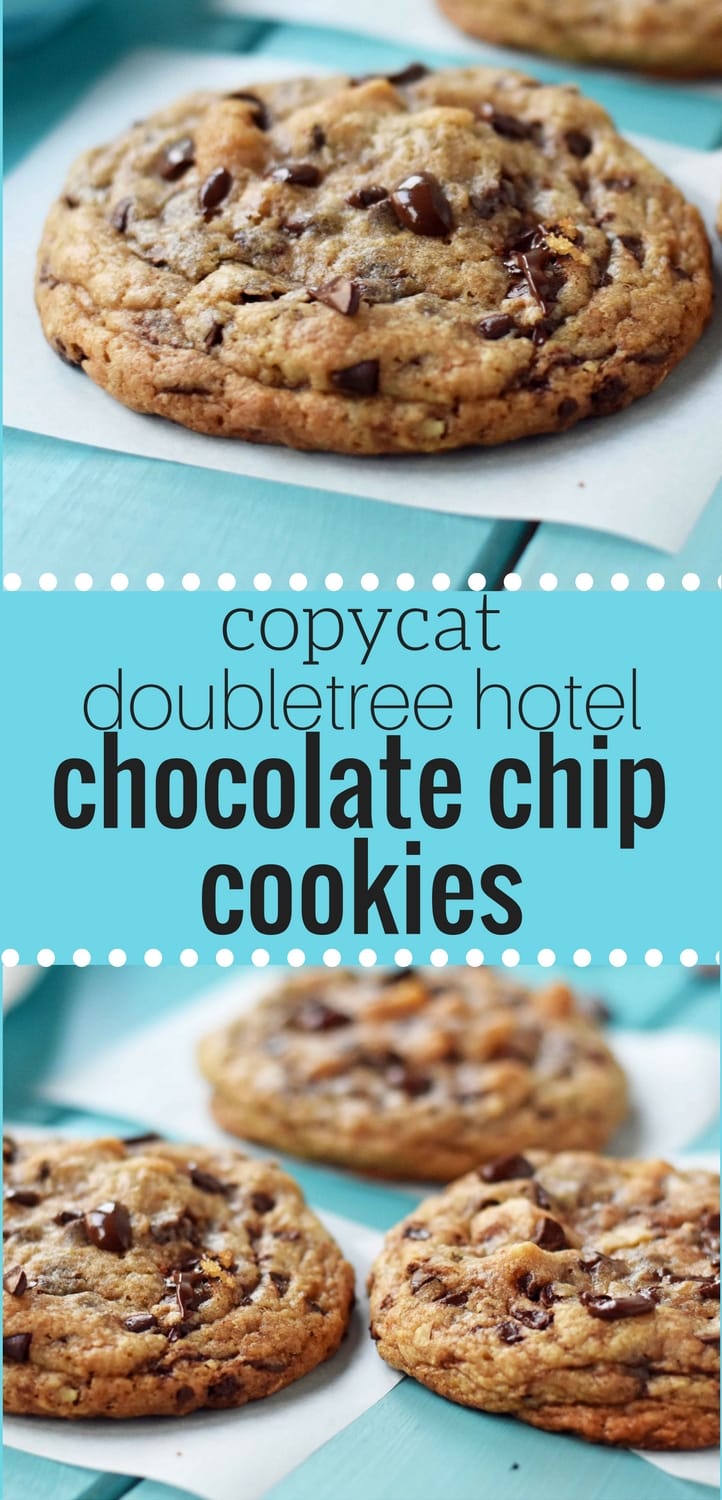 Copycat Doubletree Hotel Chocolate Chip Cookies. The perfect chocolate chip cookie with two secret ingredients. Famous Doubletree Hotel copycat cookie recipe. www.modernhoney.com