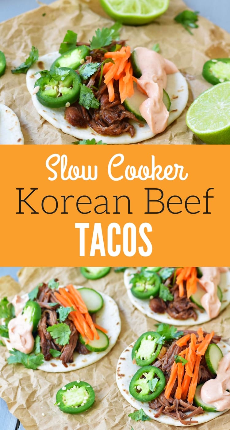 Slow Cooker Instant Pot Korean Beef Tacos. Slowly simmered korean beef with asian spices and topped with crunchy slaw. An easy weeknight dinner that is a huge hit with the family! www.modernhoney.com