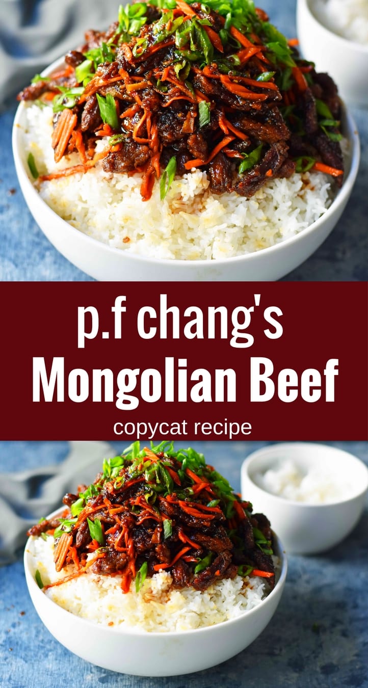 Mongolian Beef recipe. A P.F. Chang's Monglian Beef copycat recipe. Crispy beef in a sweet, salty, spicy sauce on a bed of rice. A popular asian dish. www.modernhoney.com