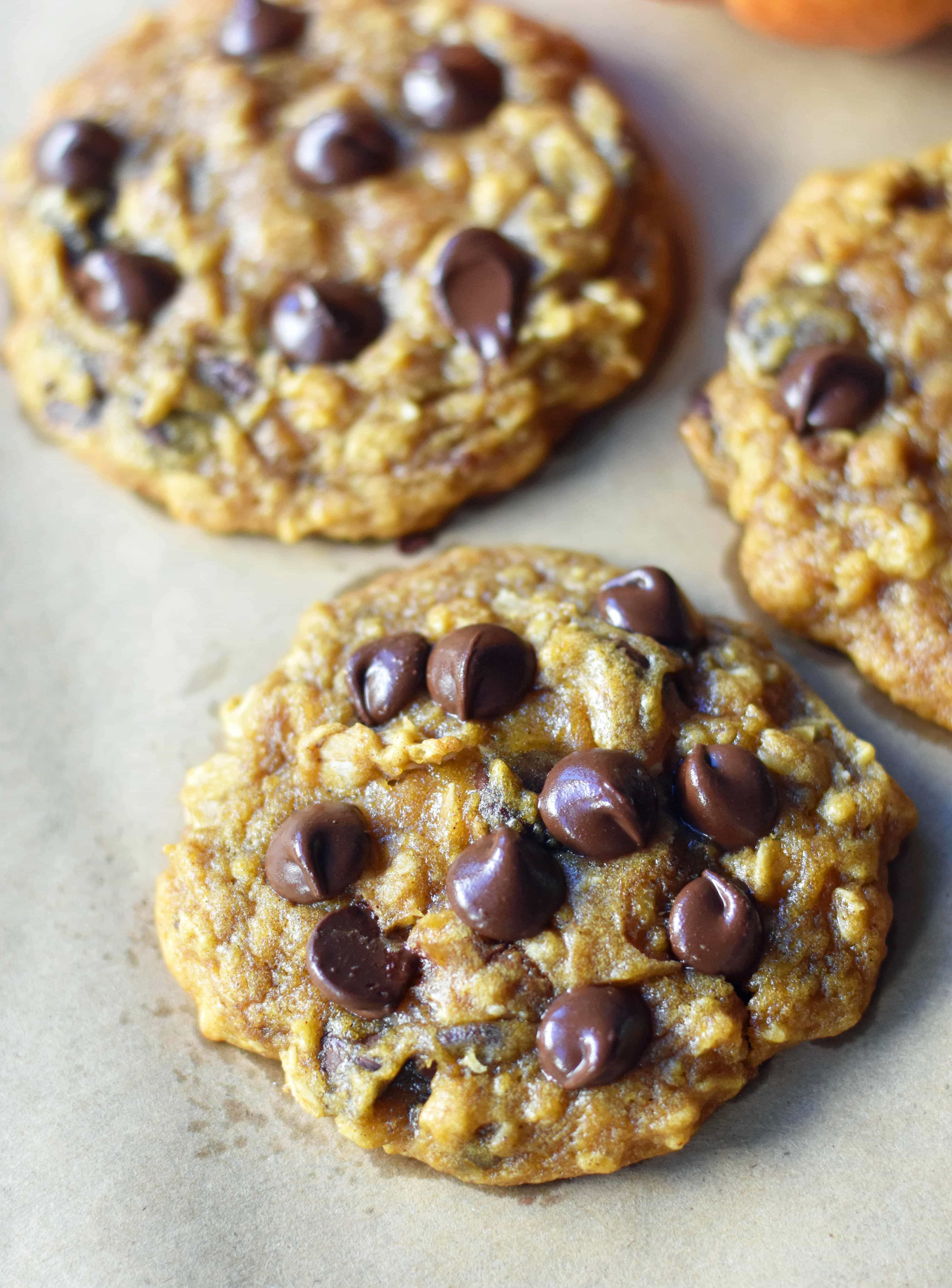 Pumpkin Chocolate Chip Cookies made in a saucepan. How to make perfect chewy, melt-in-your-mouth pumpkin chocolate chip cookies. www.modernhoney.com