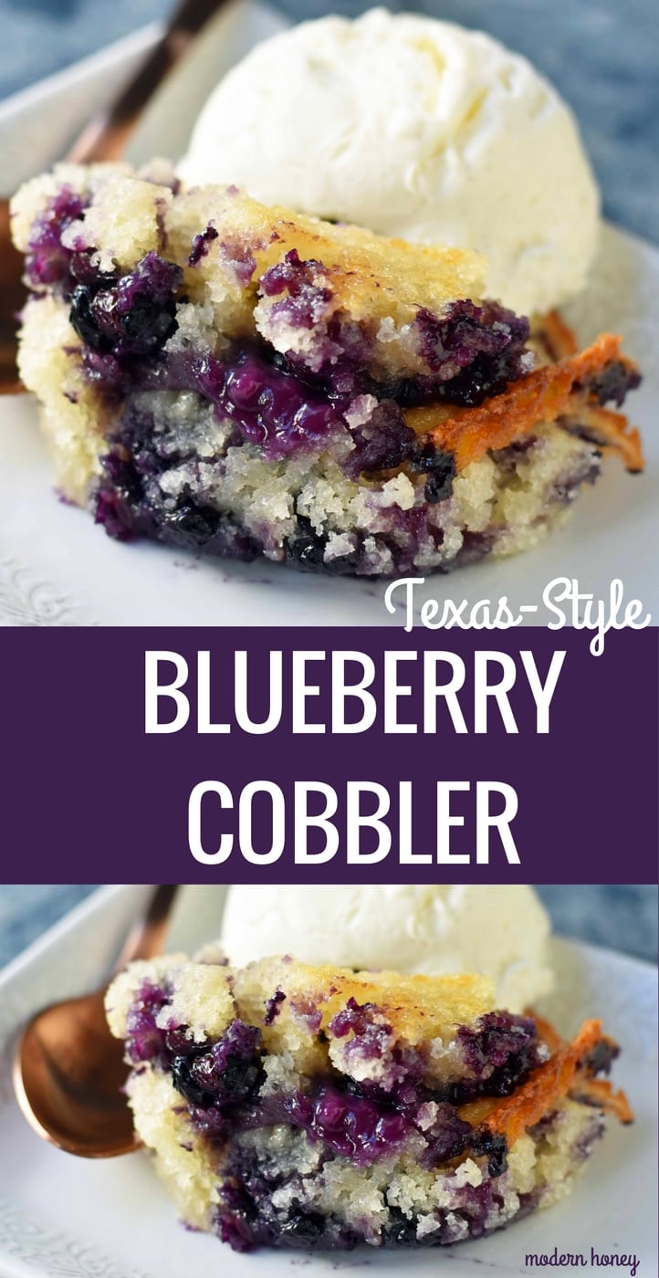 Texas-Style Blueberry Cobbler. A sweet and buttery blueberry cobbler that is famous in Texas. www.modernhoney.com