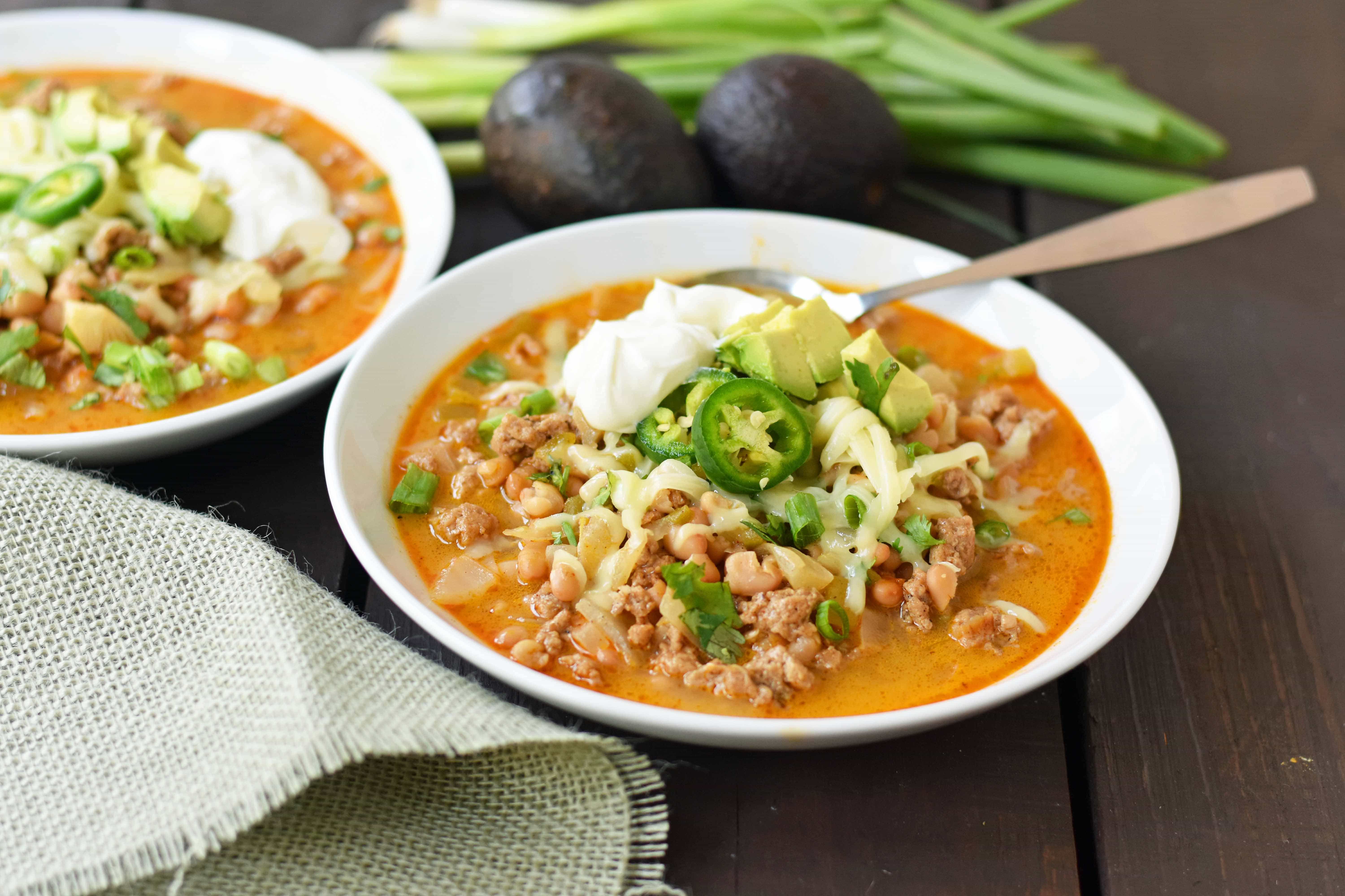 White Bean Turkey Chili is a healthy, nutritious soup made with lean protein, vegetables, and broth. Flavorful and delicious chili made in less than 30 minutes. www.modernhoney.com