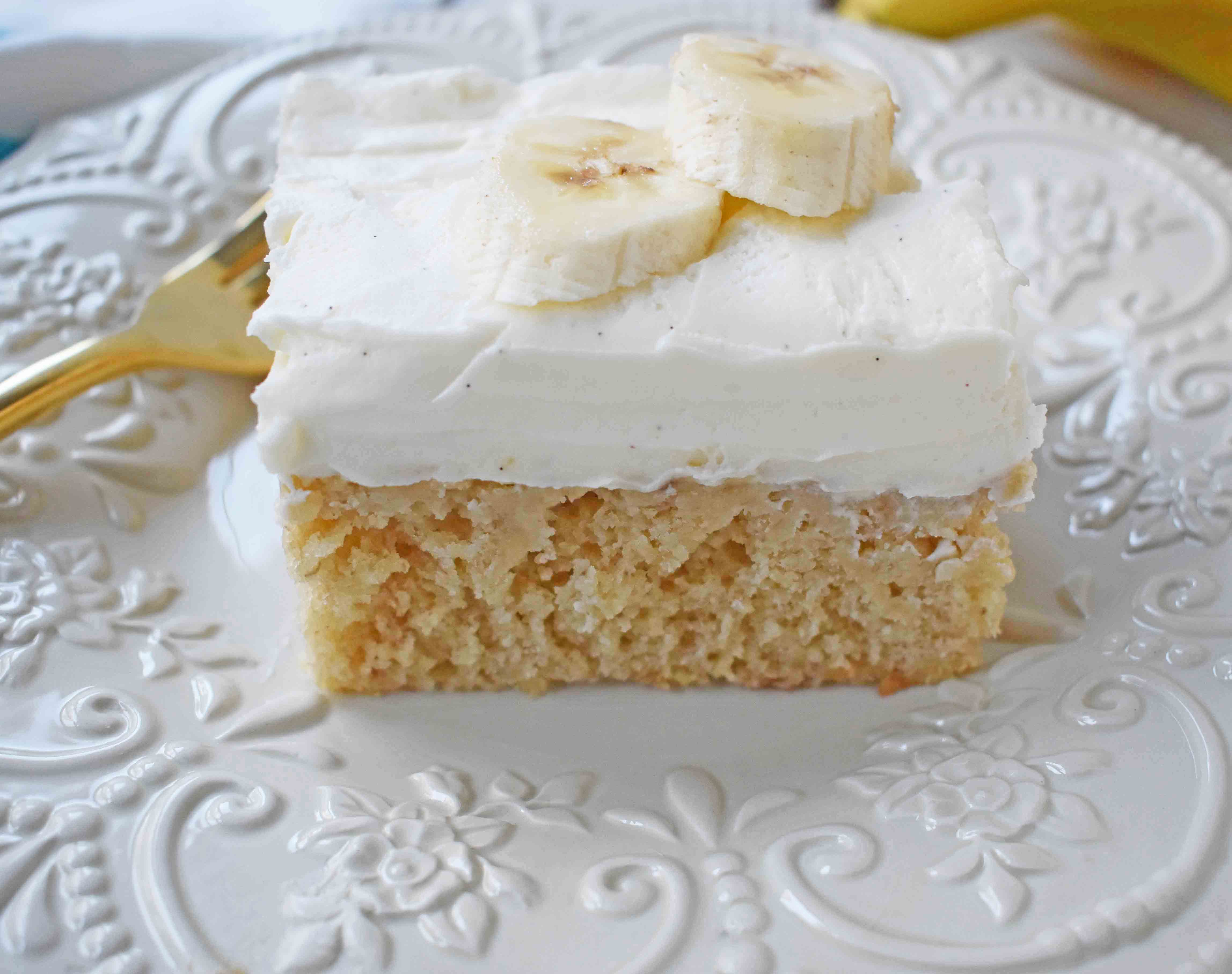 Jeff's BEST Banana Cake Recipe. This moist and tender banana cake is topped with a sweet and buttery cream cheese frosting. This is the best banana cake I have ever had and the only recipe I need. This banana cake with cream cheese frosting will knock your socks off! www.modernhoney.com