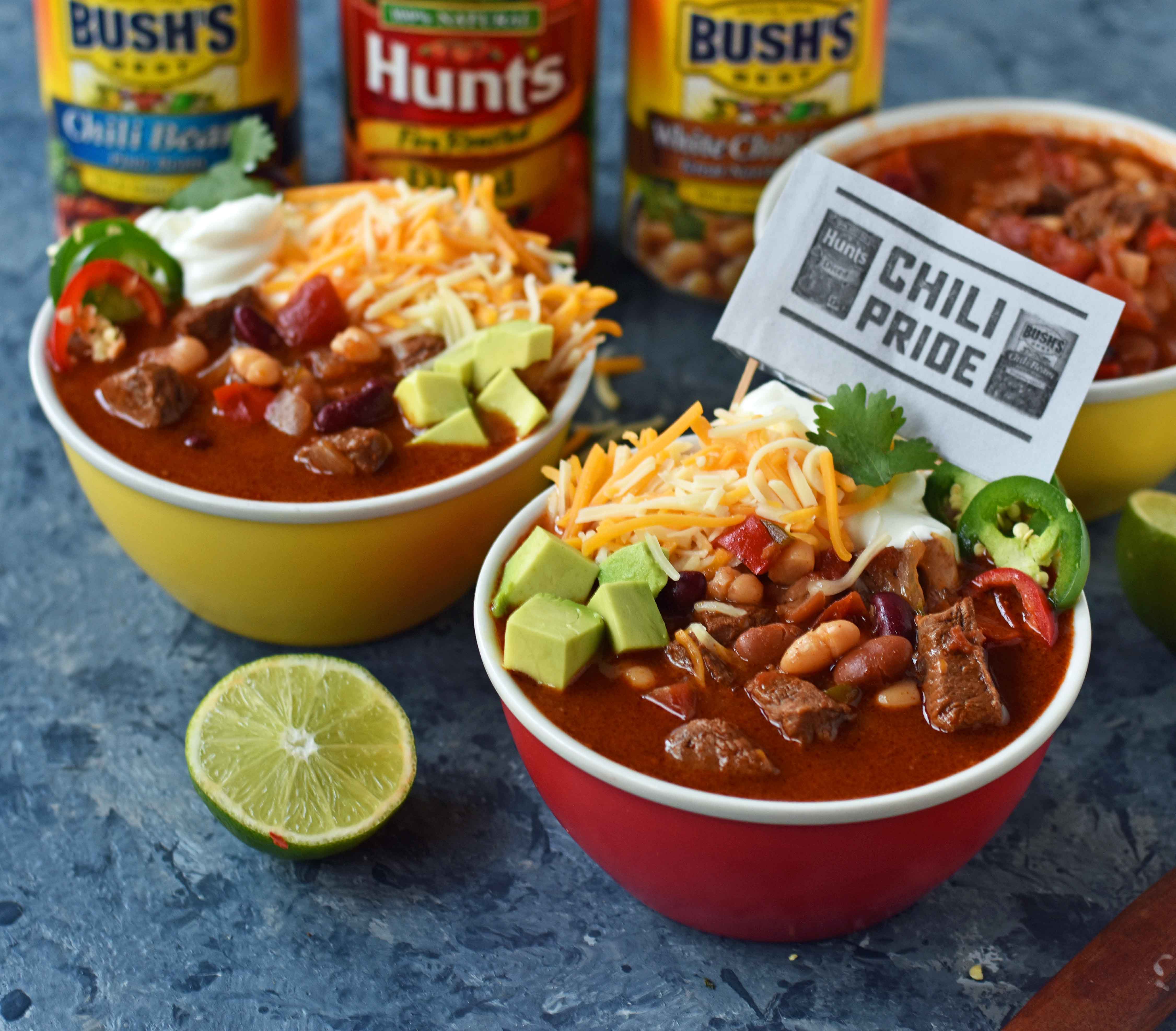 MJ's Award-Winning Chili is made with tender beef chuck roast simmered to perfection, onions, peppers, chili beans, fire-roasted tomatoes, and mexican spices. A perfect prize-winning chili recipe. www.modernhoney.com