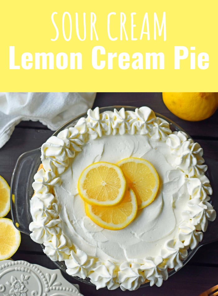 Sweet Sour Cream Lemon Pie. A sweet and tangy lemon cream pie. Sour Cream Lemon Cream Pie Recipe. www.modernhoney.com #lemonpie #lemoncreampie