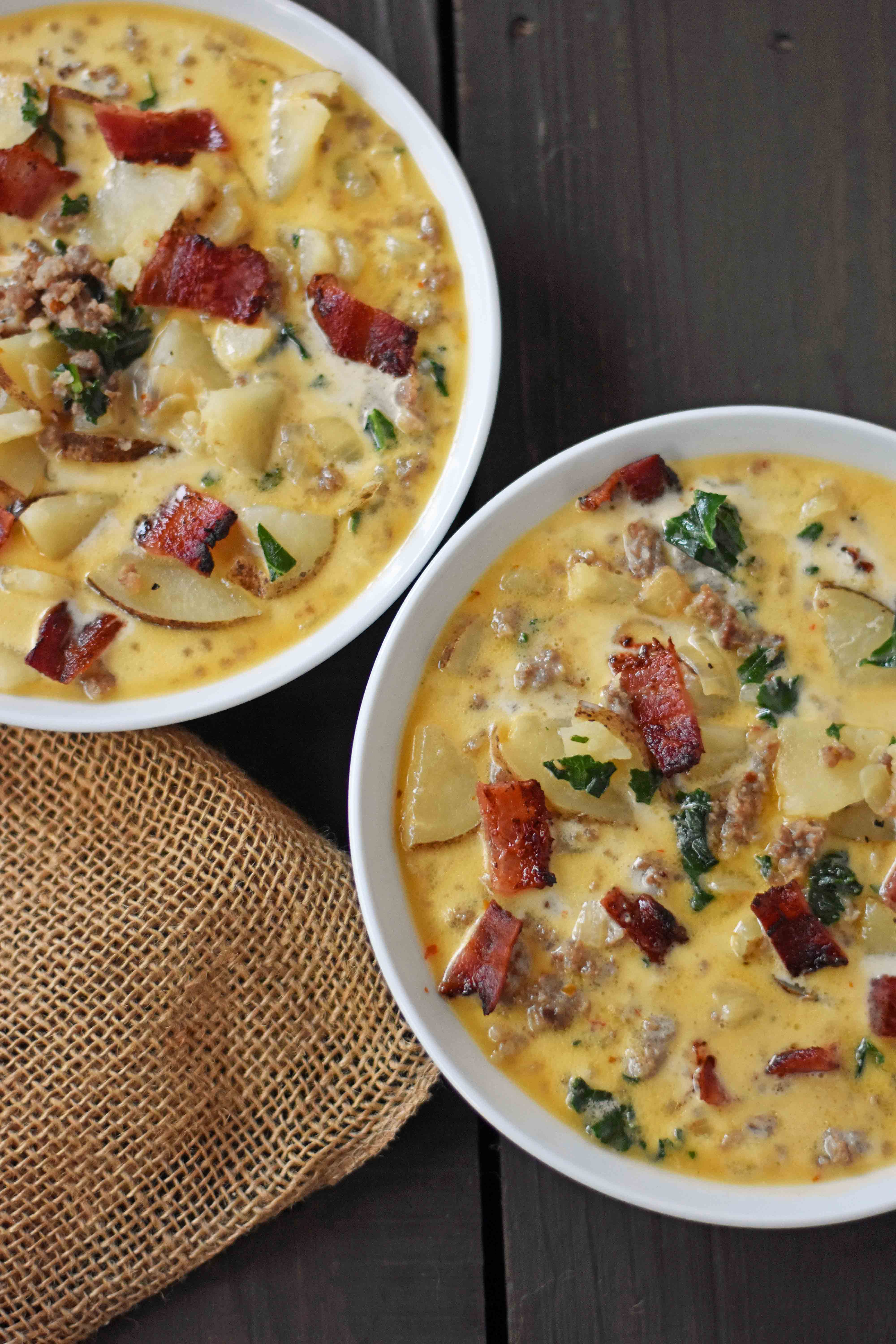 Zuppa Toscana Soup Olive Garden Copycat Recipe. Sausage, Potato, and Bacon Cream Soup. An Italian favorite soup! Popular Olive Garden Copycat Zuppa Toscana Soup Recipe. www.modernhoney.com