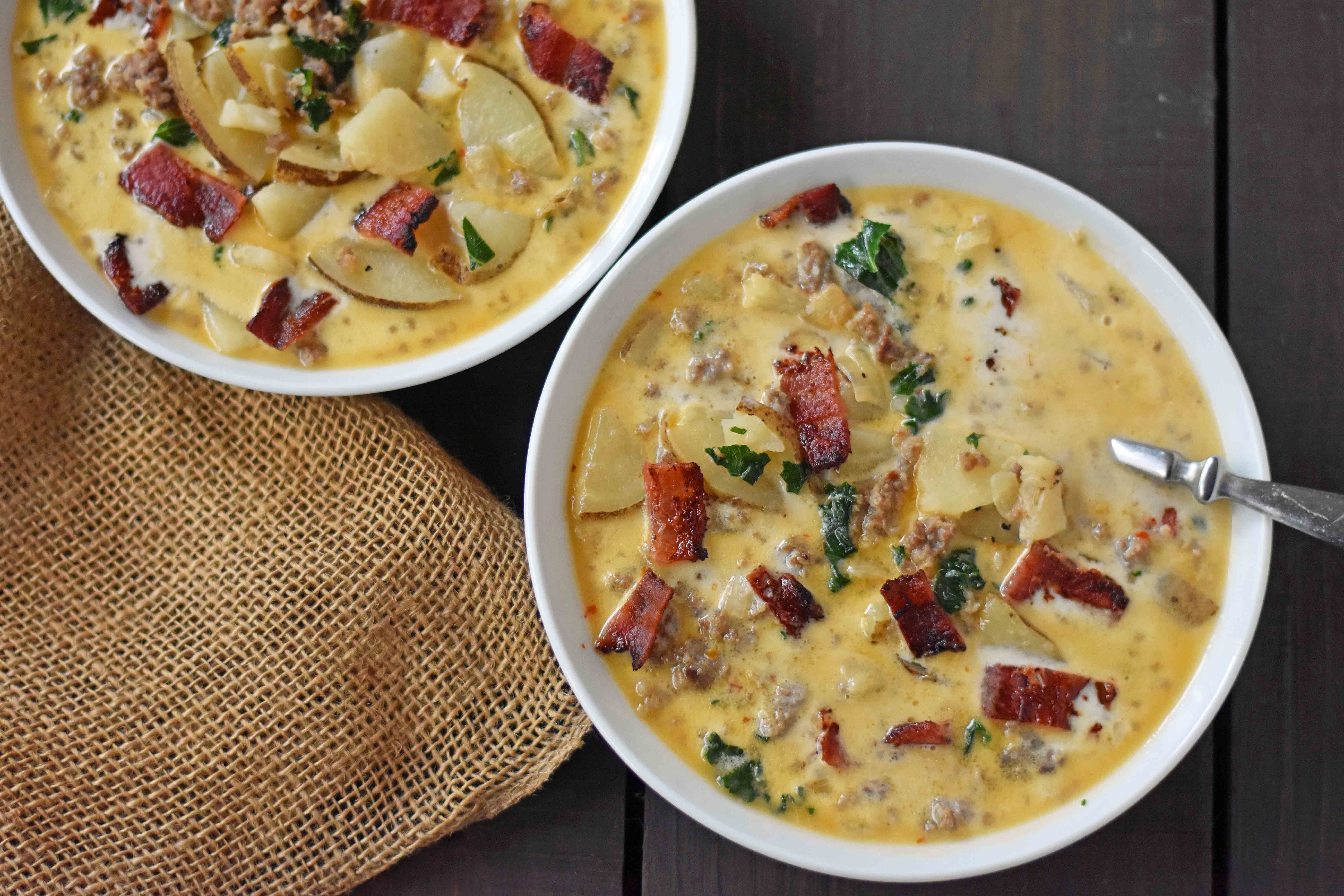 Zuppa Toscana Soup Olive Garden Copycat Recipe. Sausage, Potato, and Bacon Cream Soup. An Italian favorite soup! Popular Olive Garden Copycat Zuppa Toscana Soup Recipe. www.modernhoney.com