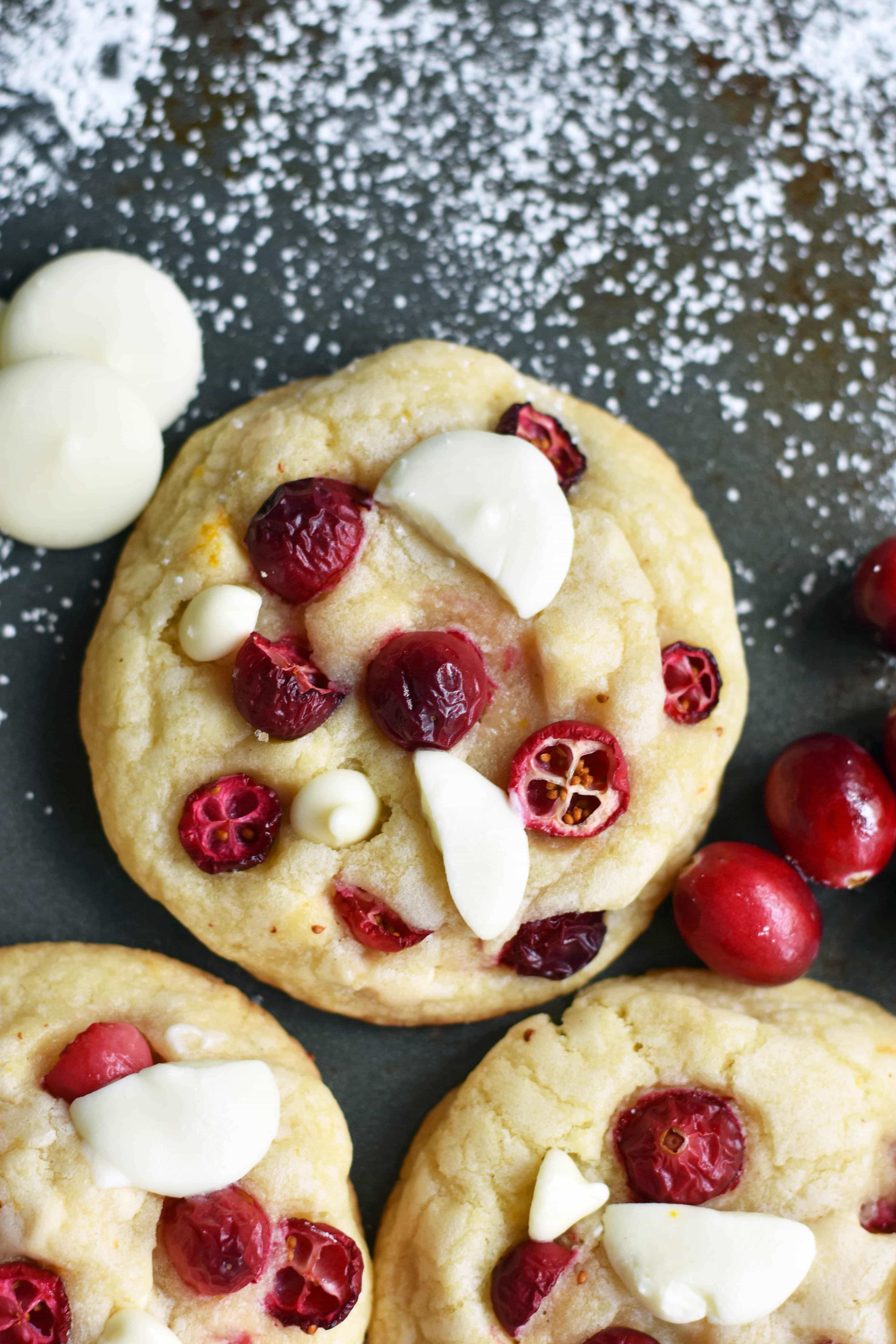 Cranberry Orange White Chocolate Cookies. Citrus orange dough with fresh or dried cranberries, orange zest, and white chocolate chunks. A popular cookie! www.modernhoney.com