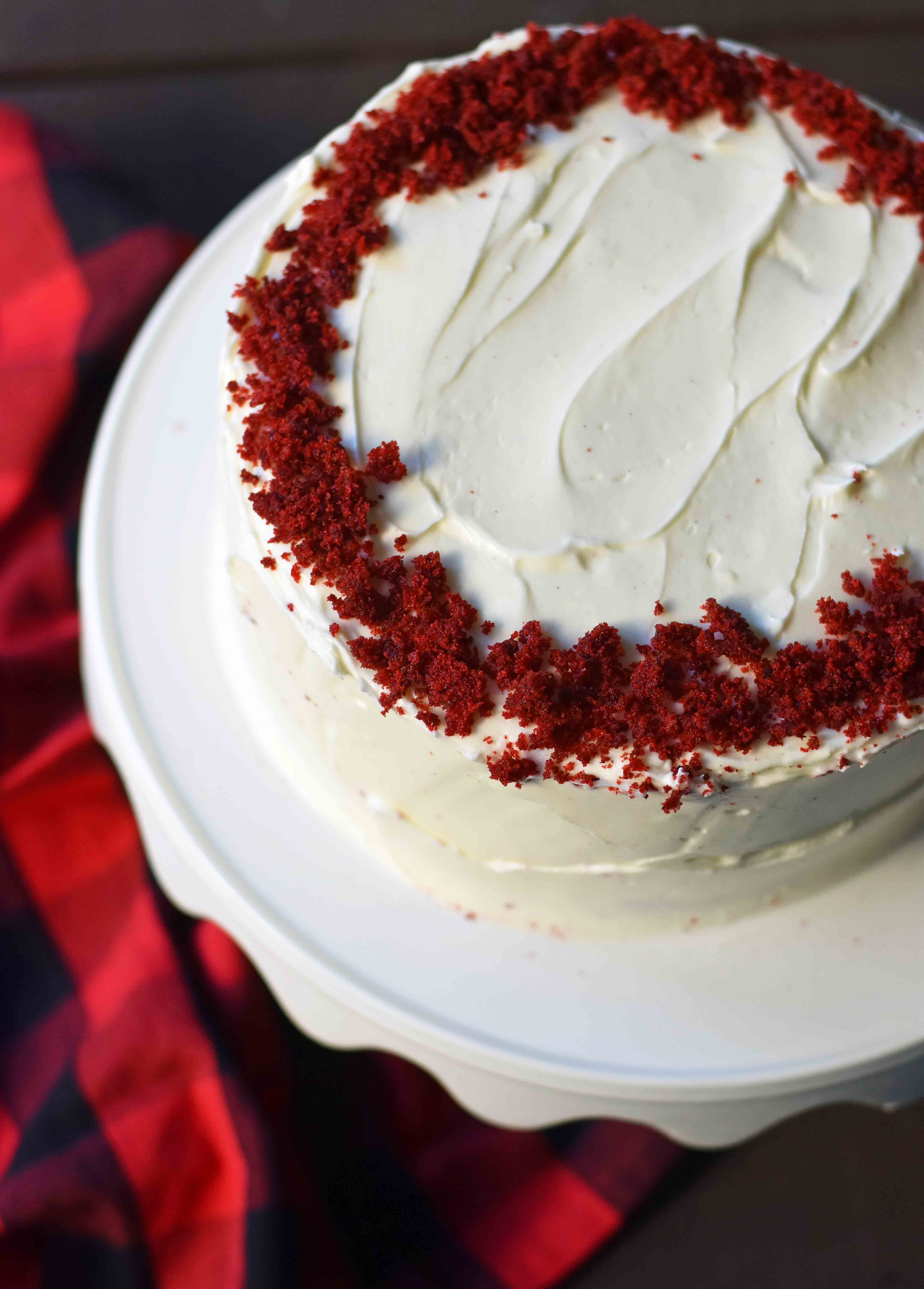 Red Velvet Cake. The best red velvet cake recipe ever. Moist and tender red velvet cake with sweet cream cheese frosting. The perfect red velvet cake recipe. www.modernhoney.com