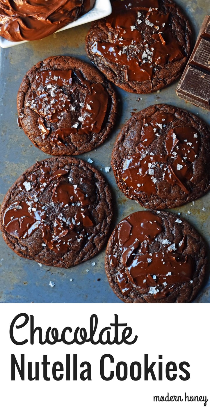 Chocolate Nutella Cookies. Soft chewy rich chocolate cookies with chocolate hazelnut Nutella spread baked into the cookie. How to make the best chocolate Nutella cookies. Add Milky Way candy bars to make Chocolate Nutella Caramel Cookies. www.modernhoney.com