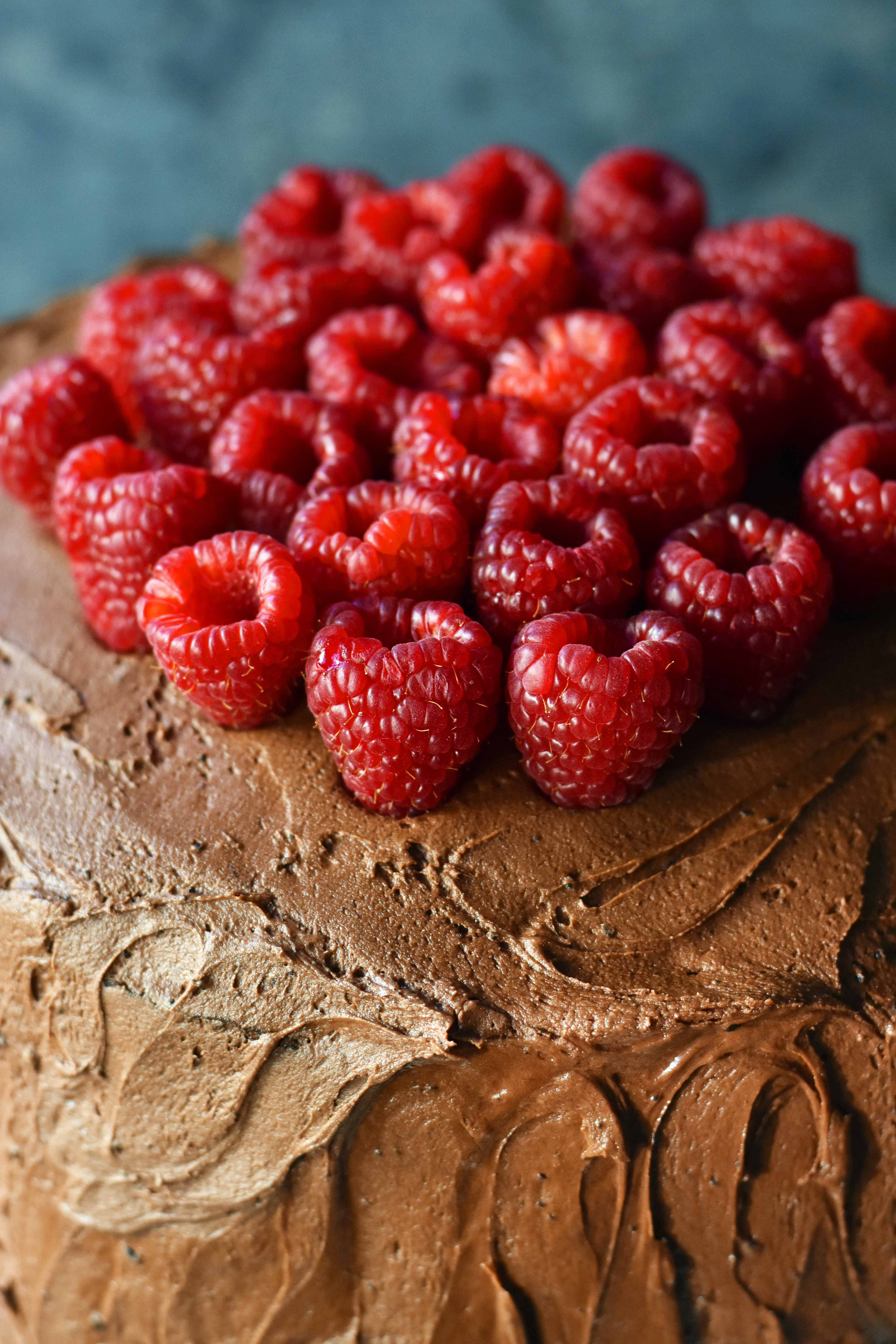 Rich chocolate cake layered with whipped cream cheese raspberry filling, topped with creamy chocolate frosting and fresh raspberries. Homemade BEST EVER Chocolate Cake with sweet whipped cream cheese raspberry filling topped with chocolate buttercream and raspberries. www.modernhoney.com