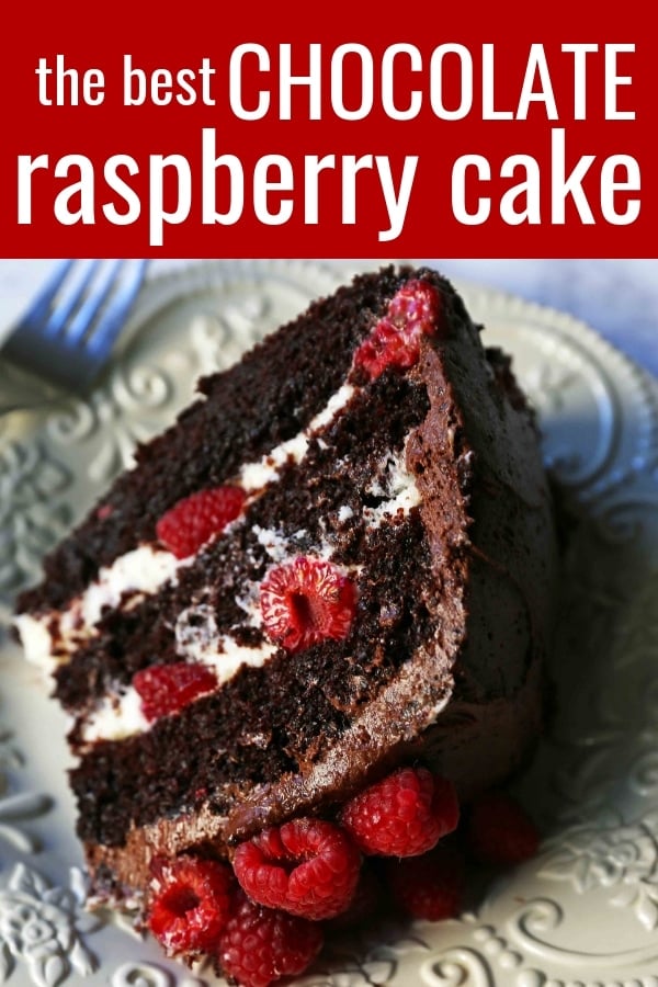 Chocolate Raspberry Cake. Moist chocolate cake with sweet cream cheese filling, fresh raspberries, and rich chocolate frosting. www.modernhoney.com #chocolateraspberrycake #cake #cakes #cakerecipe