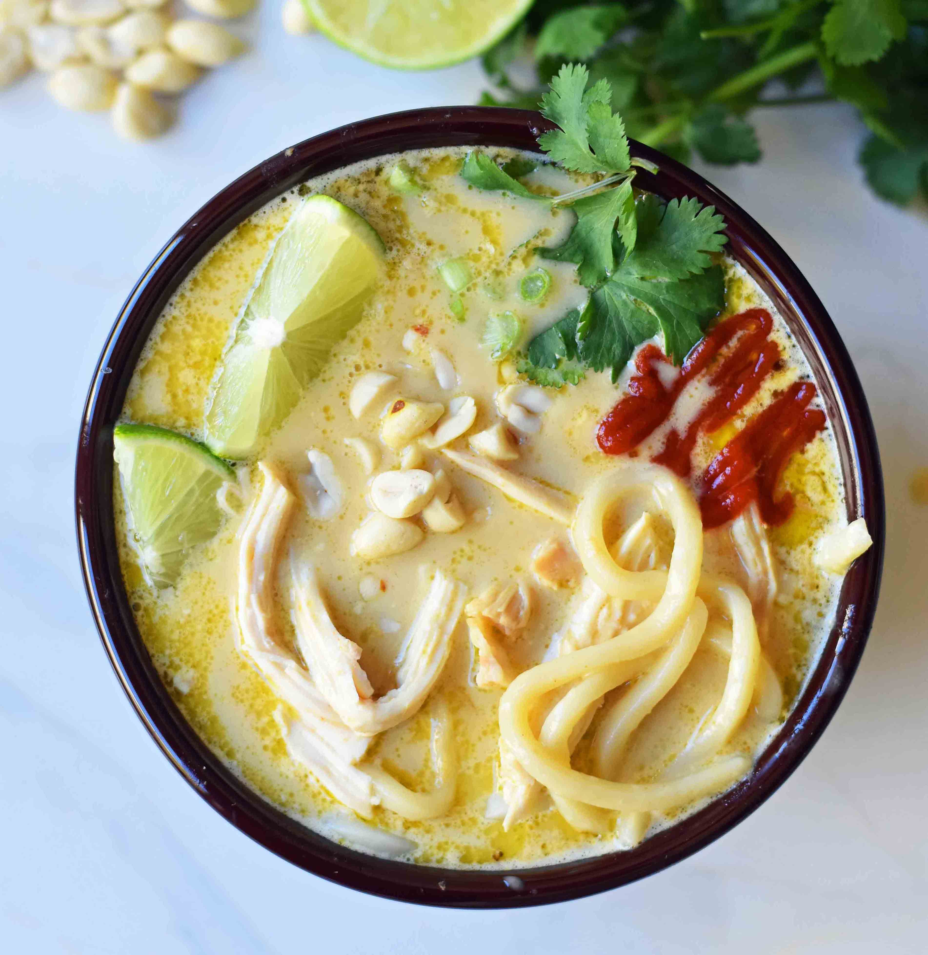 Coconut Curry Noodle Bowls. These Thai Curry Noodles are gluten-free and dairy-free and made in less than 30 minutes. A quick and easy 30-minute meal which is full of flavor. www.modernhoney.com