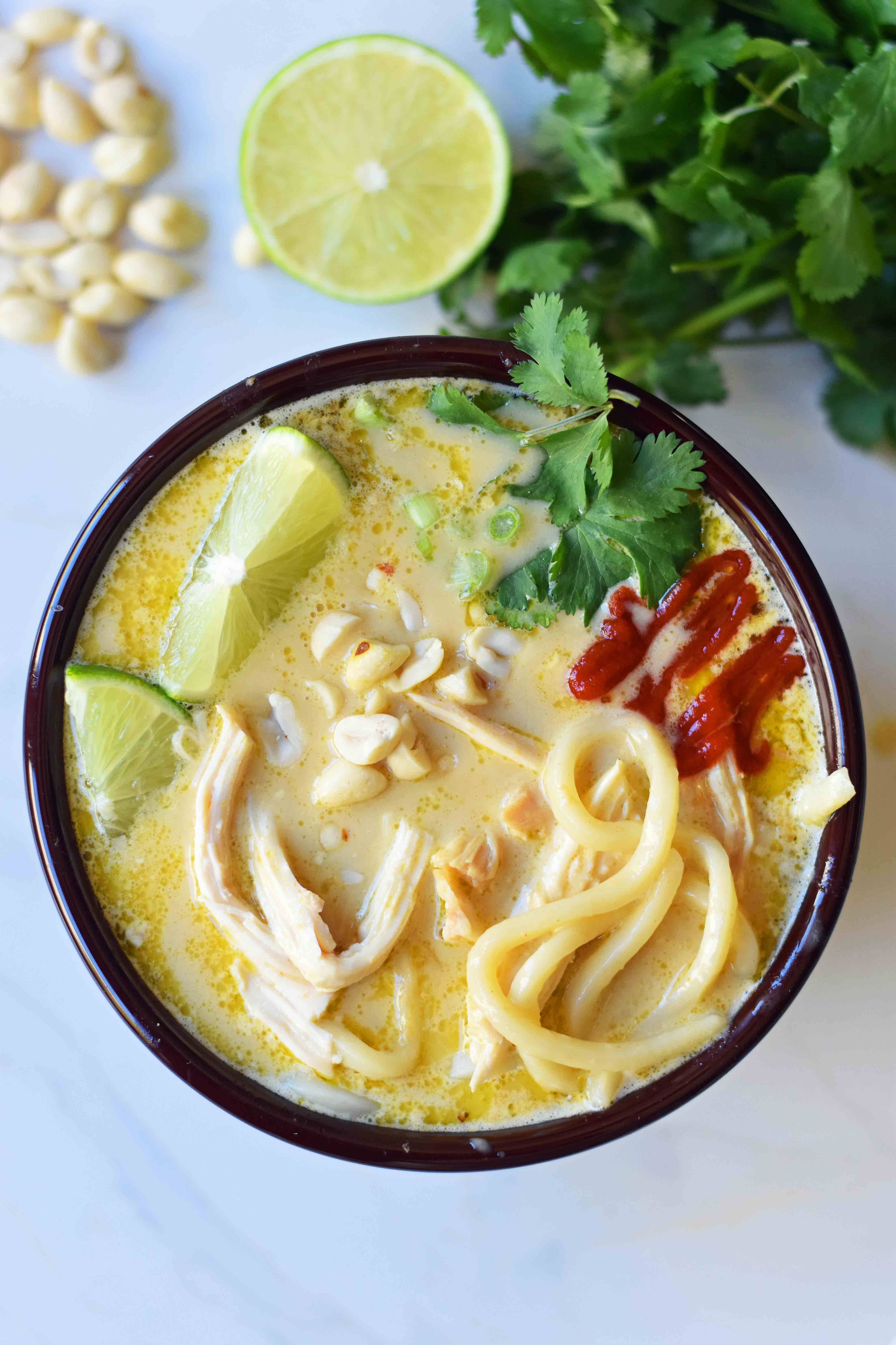 Coconut Curry Noodle Bowls. These Thai Curry Noodles are gluten-free and dairy-free and made in less than 30 minutes. A quick and easy 30-minute meal which is full of flavor. www.modernhoney.com