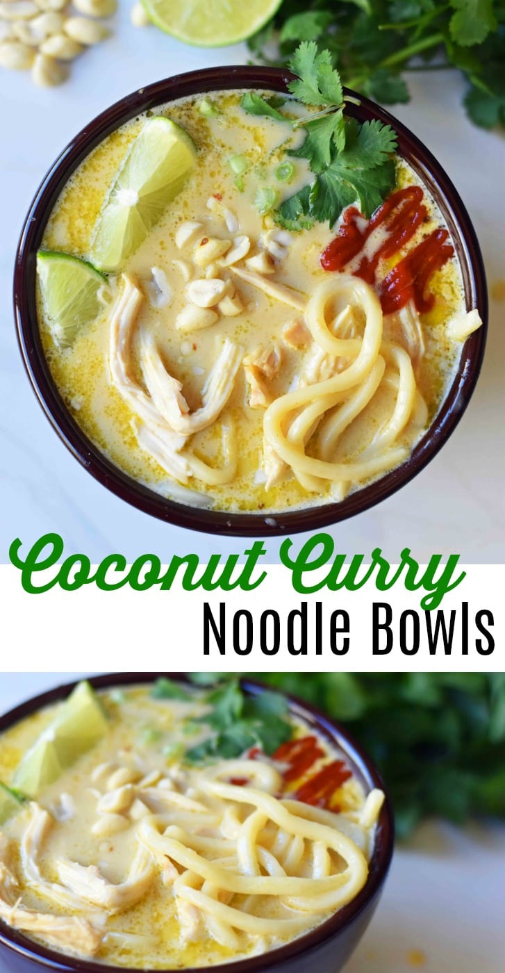 Coconut Curry Noodle Bowls. These Thai Curry Noodles are gluten-free and dairy-free and made in less than 30 minutes. A quick and easy 30-minute meal which is full of flavor. www.modernhoney.com