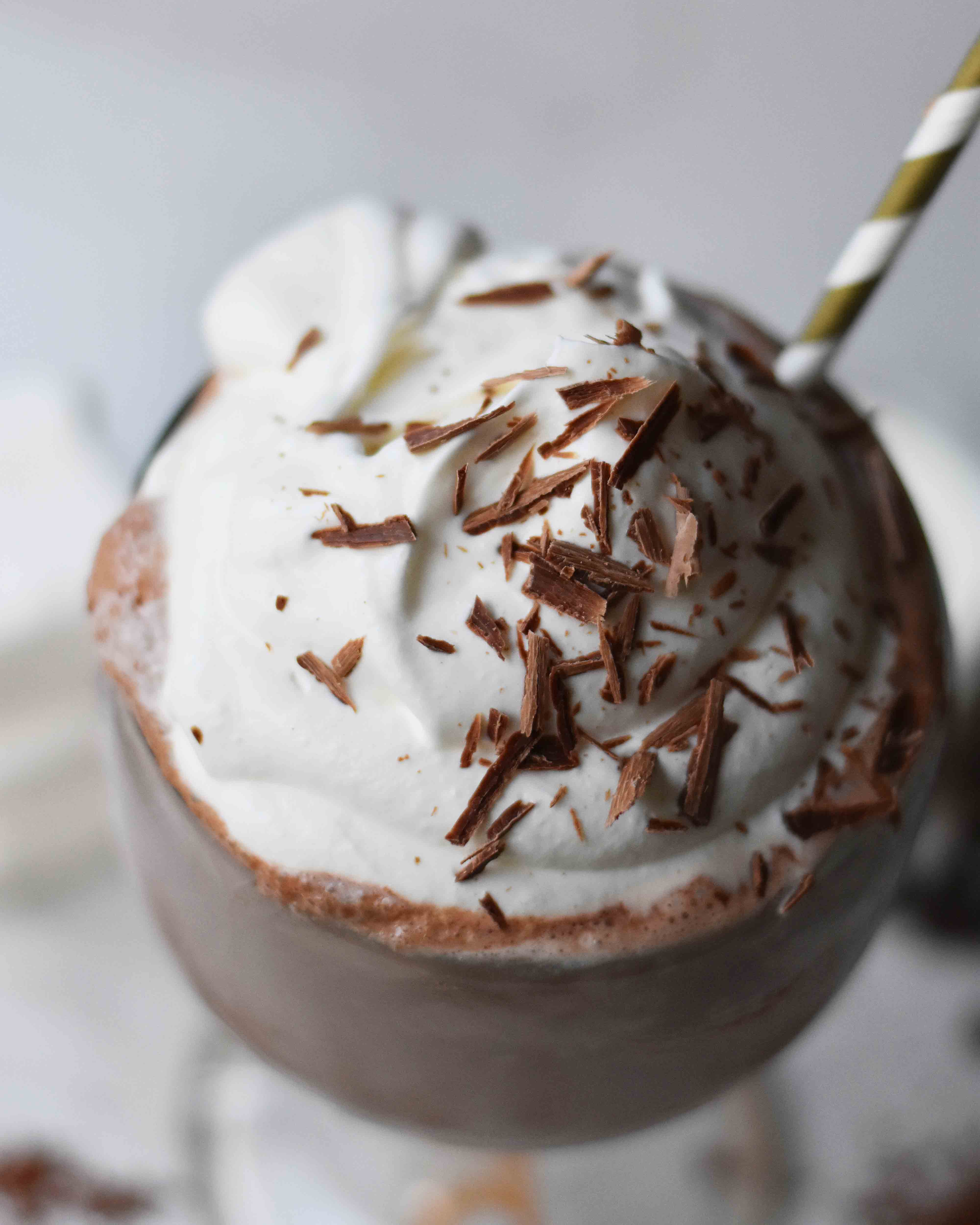 Frozen Hot Chocolate is a famous New York City dessert found at Serendipity. It is a rich chocolate drink served cold with whipped cream and chocolate shavings. How to make perfect frozen hot chocolate at home. www.modernhoney.com
