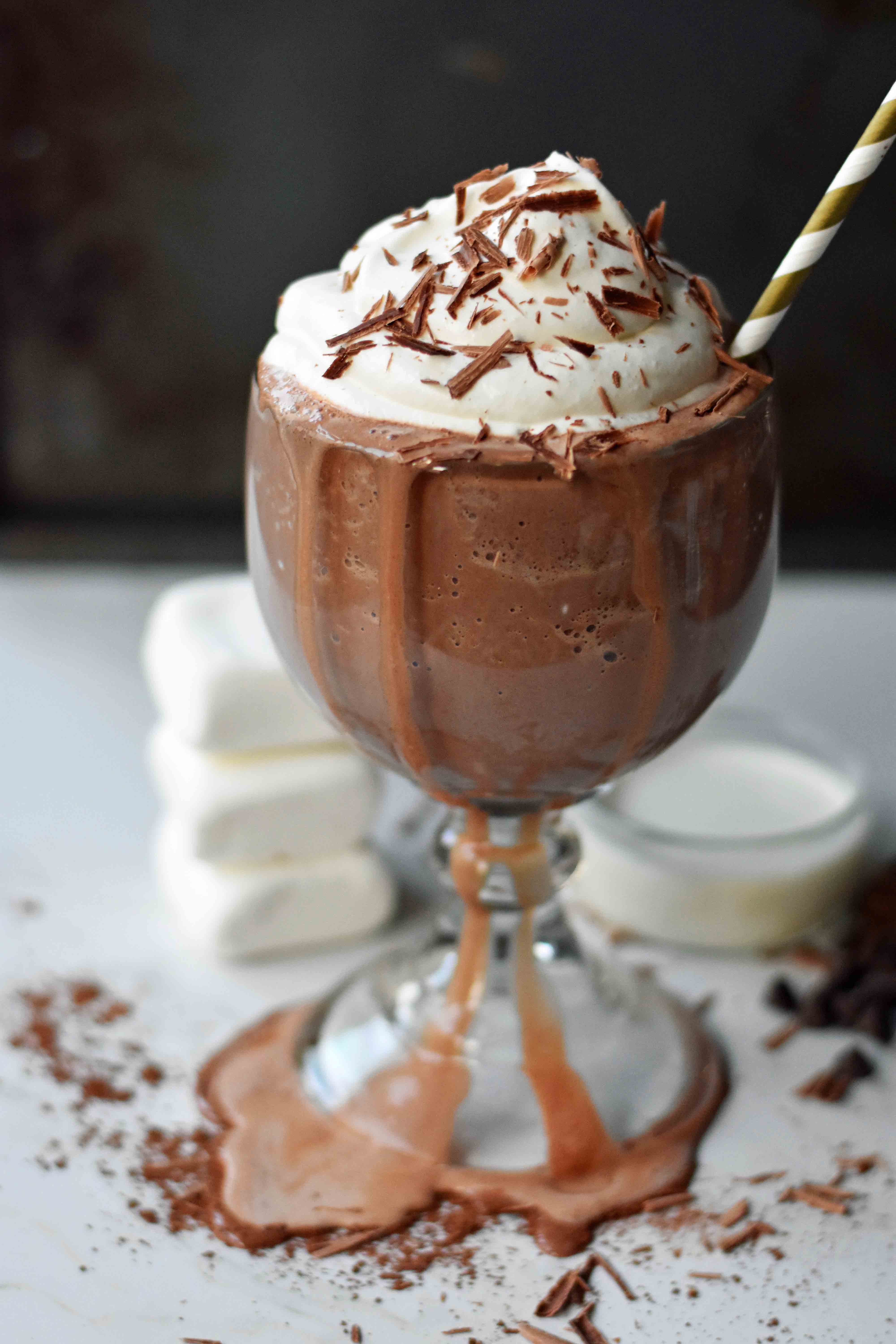 Frozen Hot Chocolate is a famous New York City dessert found at Serendipity. It is a rich chocolate drink served cold with whipped cream and chocolate shavings. How to make perfect frozen hot chocolate at home. www.modernhoney.com