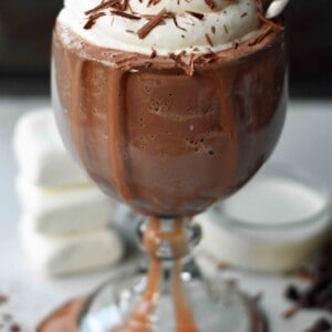 Frozen Hot Chocolate is a famous New York City dessert found at Serendipity. It is a rich chocolate drink served cold with whipped cream and chocolate shavings. How to make perfect frozen hot chocolate at home. www.modernhoney.com