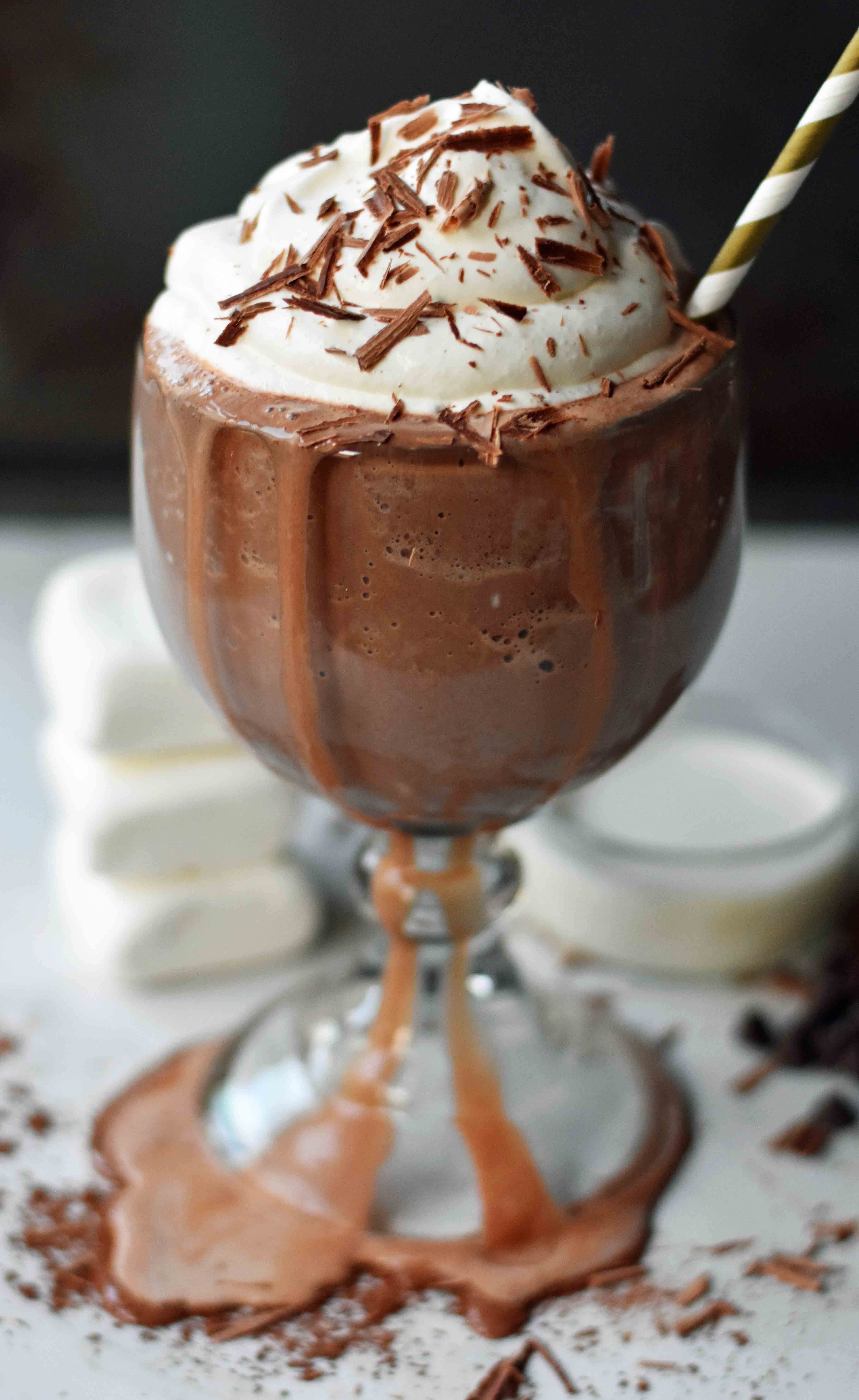 Frozen Hot Chocolate is a famous New York City dessert found at Serendipity. It is a rich chocolate drink served cold with whipped cream and chocolate shavings. How to make perfect frozen hot chocolate at home. www.modernhoney.com