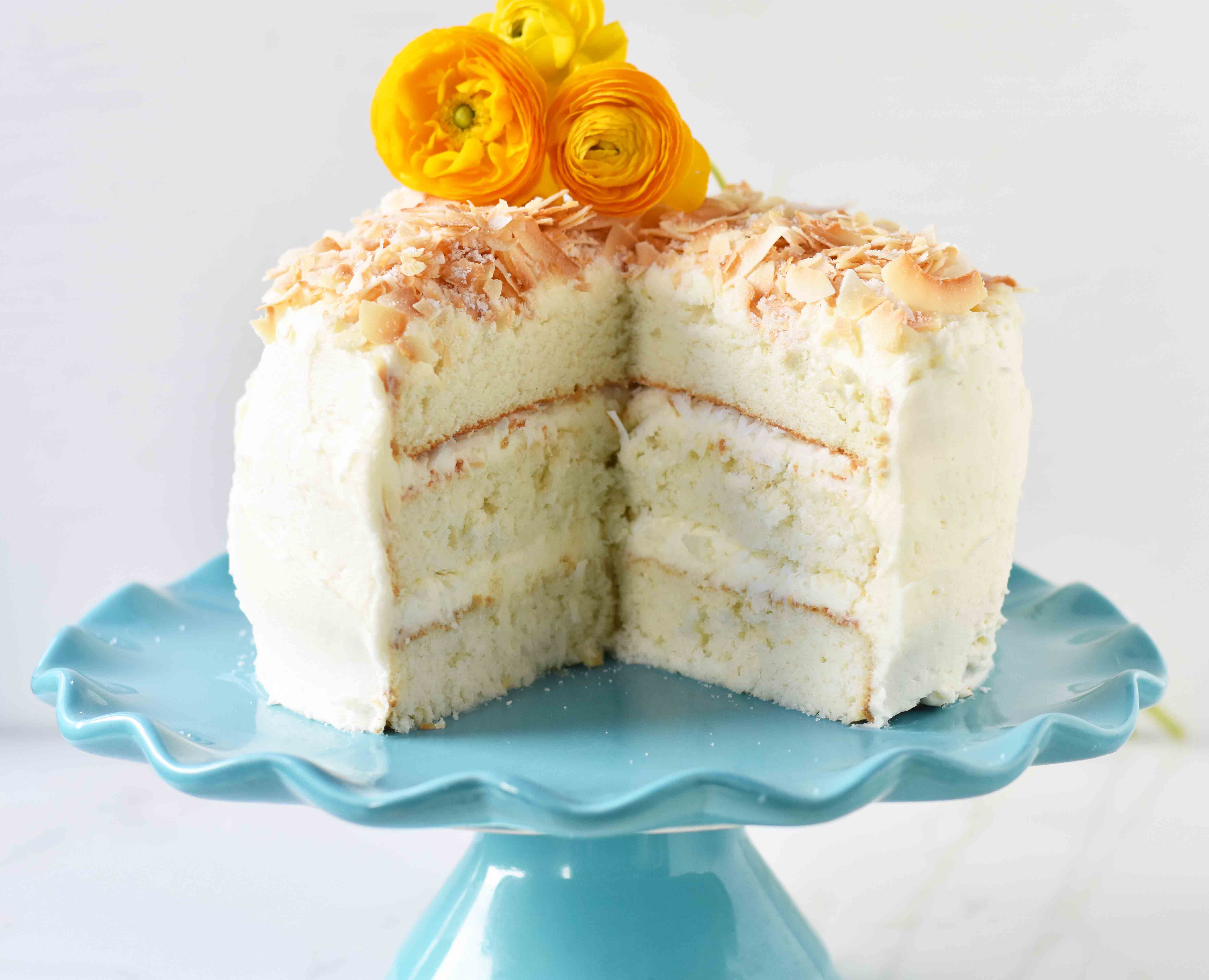 The Best Coconut Cake Recipe. Moist coconut cake with sweet cream cheese frosting. The perfect Southern Coconut Cake Recipe. www.modernhoney.com