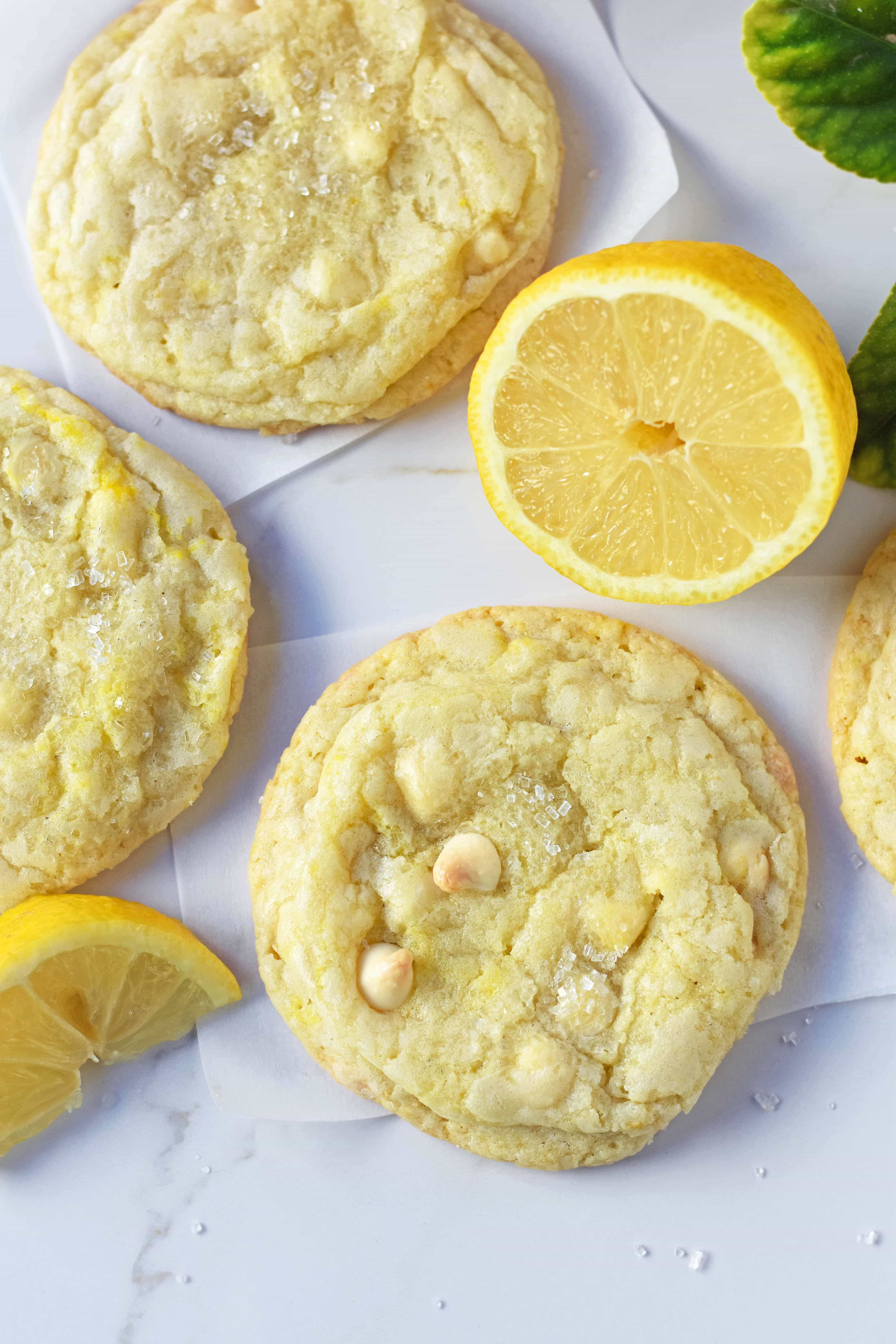 Lemon White Chocolate Chip Cookies. Soft and chewy lemon sugar cookies with white chocolate chips. White Chocolate Lemon Cookies Recipe. www.modernhoney.com