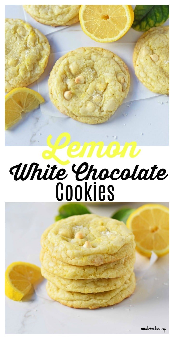 Lemon White Chocolate Chip Cookies. Soft and chewy lemon sugar cookies with white chocolate chips. White Chocolate Lemon Cookies Recipe. www.modernhoney.com