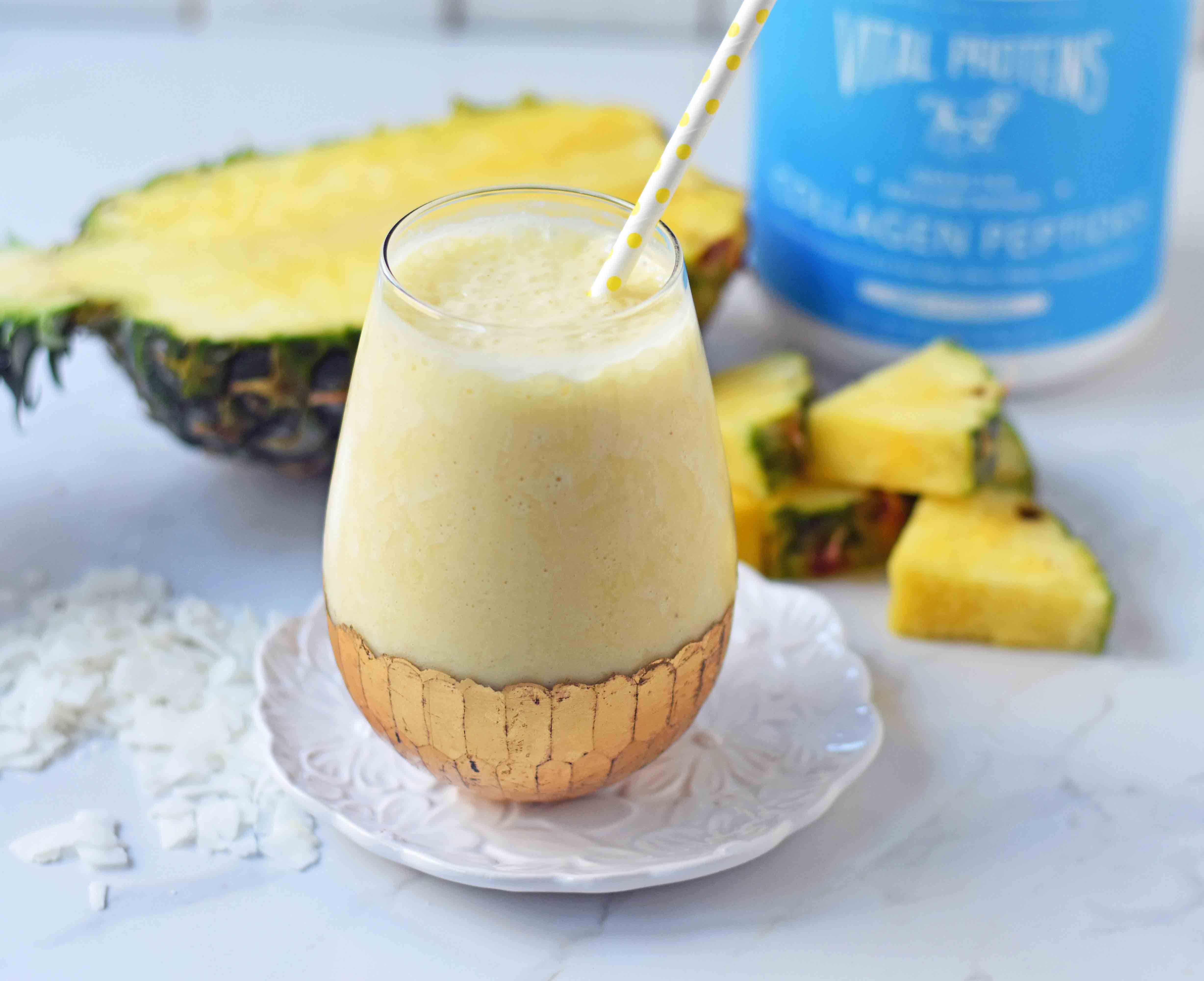 Healthy Pina Colada Smoothie. Fresh pineapple, coconut milk, banana, a touch of honey, and optional coconut yogurt. A creamy sweet healthy coconut pineapple smoothie. www.modernhoney.com