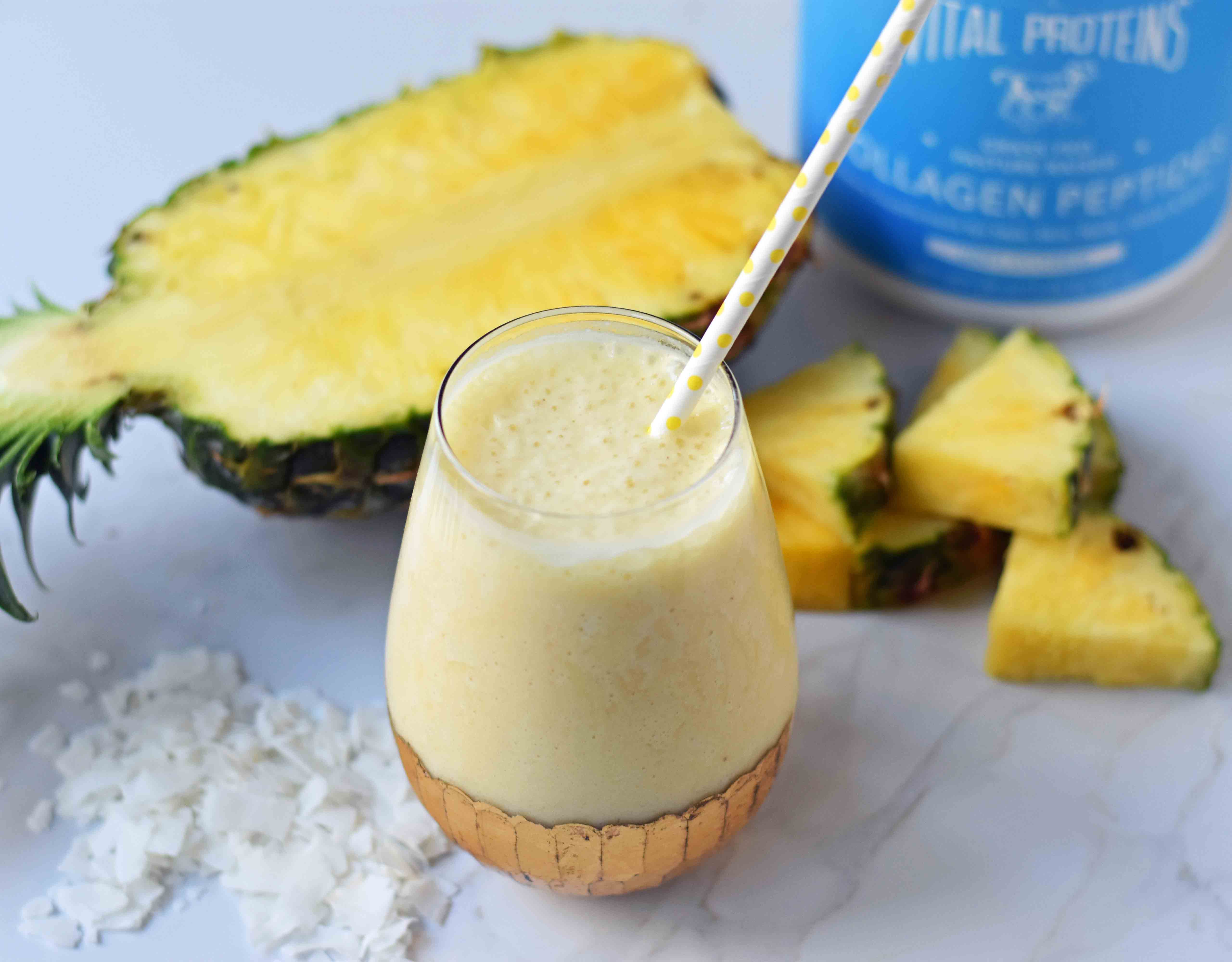 Healthy Pina Colada Smoothie. Fresh pineapple, coconut milk, banana, a touch of honey, and optional coconut yogurt. A creamy sweet healthy coconut pineapple smoothie. www.modernhoney.com
