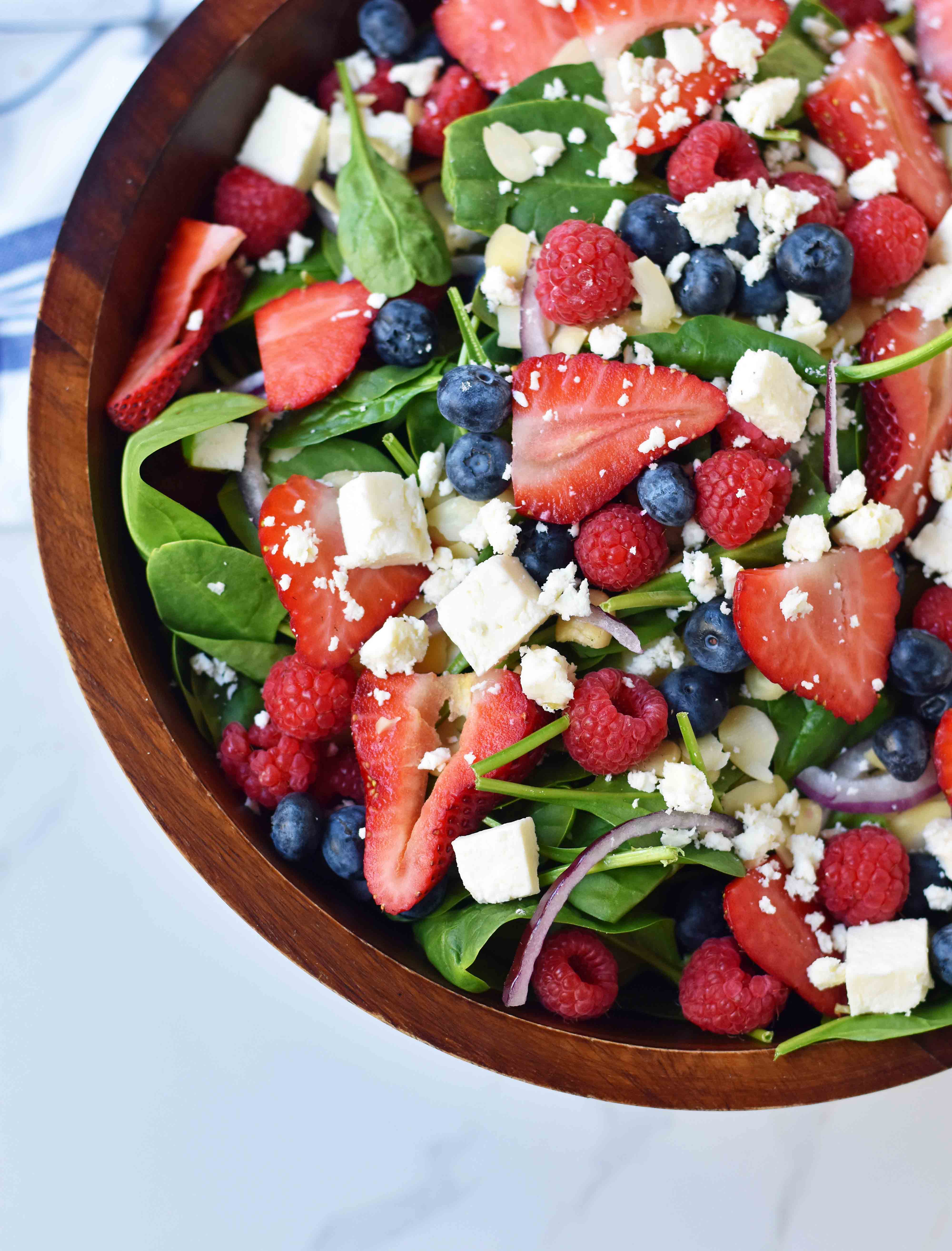 Spinach Berry Salad with Sweet Poppyseed Dressing. Fresh Spinach Salad with Berries, Feta Cheese, and Poppy Seed Dressing. www.modernhoney.com