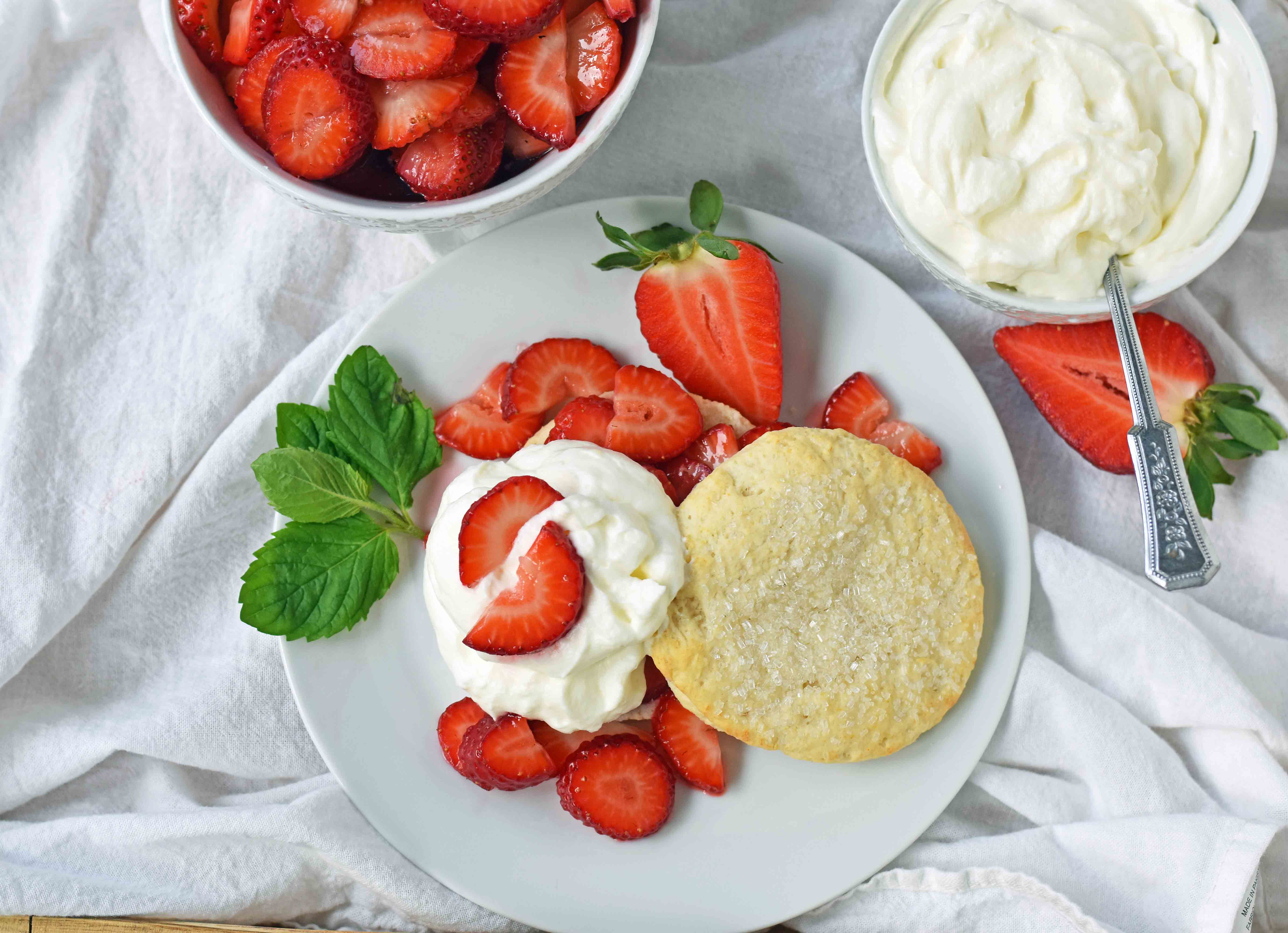 Strawberry Shortcake with Sweet Biscuits, Sugared Strawberries, and Homemade Sweetened Whipped Cream. The BEST Strawberry Shortcake Recipe. A Southern classic Strawberry Shortcake with biscuits. www.modernhoney.com