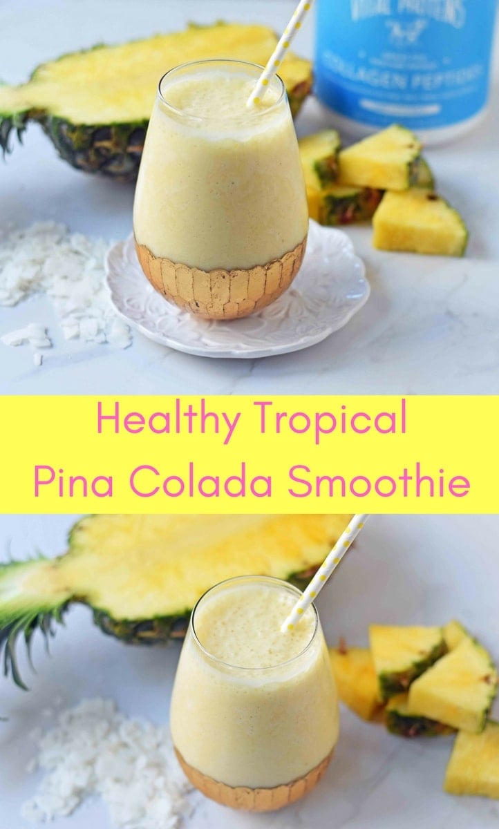Healthy Pina Colada Smoothie. Fresh pineapple, coconut milk, banana, a touch of honey, and optional coconut yogurt. A creamy sweet healthy coconut pineapple smoothie. www.modernhoney.com