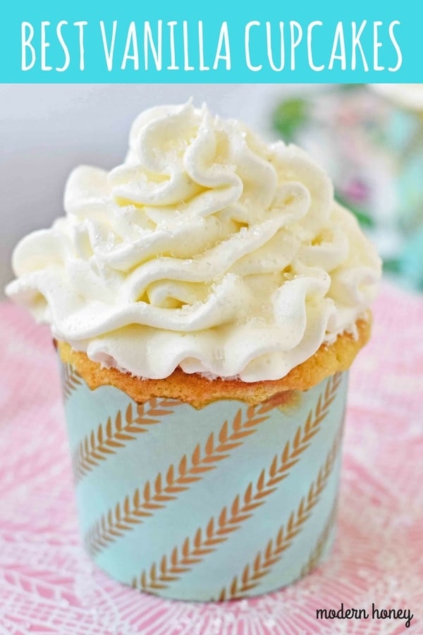 Best Vanilla Cupcakes Recipe. How to make soft and moist vanilla cupcakes. Homemade Vanilla Cupcakes with Vanilla Buttercream Frosting. www.modernhoney.com