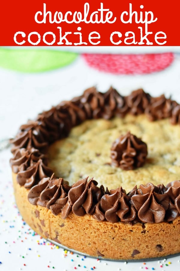 Chocolate Chip Cookie Cake. The BEST Homemade Cookie Cake. This Gigantic Frosted Chocolate Chip Cookie is perfect for birthdays or celebrations. A large decorated chocolate chip cookie recipe. www.modernhoney.com #cookie #cookies #largecookie #giganticcookie #frostedcookie #happybirthdaycookie #birthdaycookie #birthdaycookiecake #birthdaydesserts www.modernhoney.com