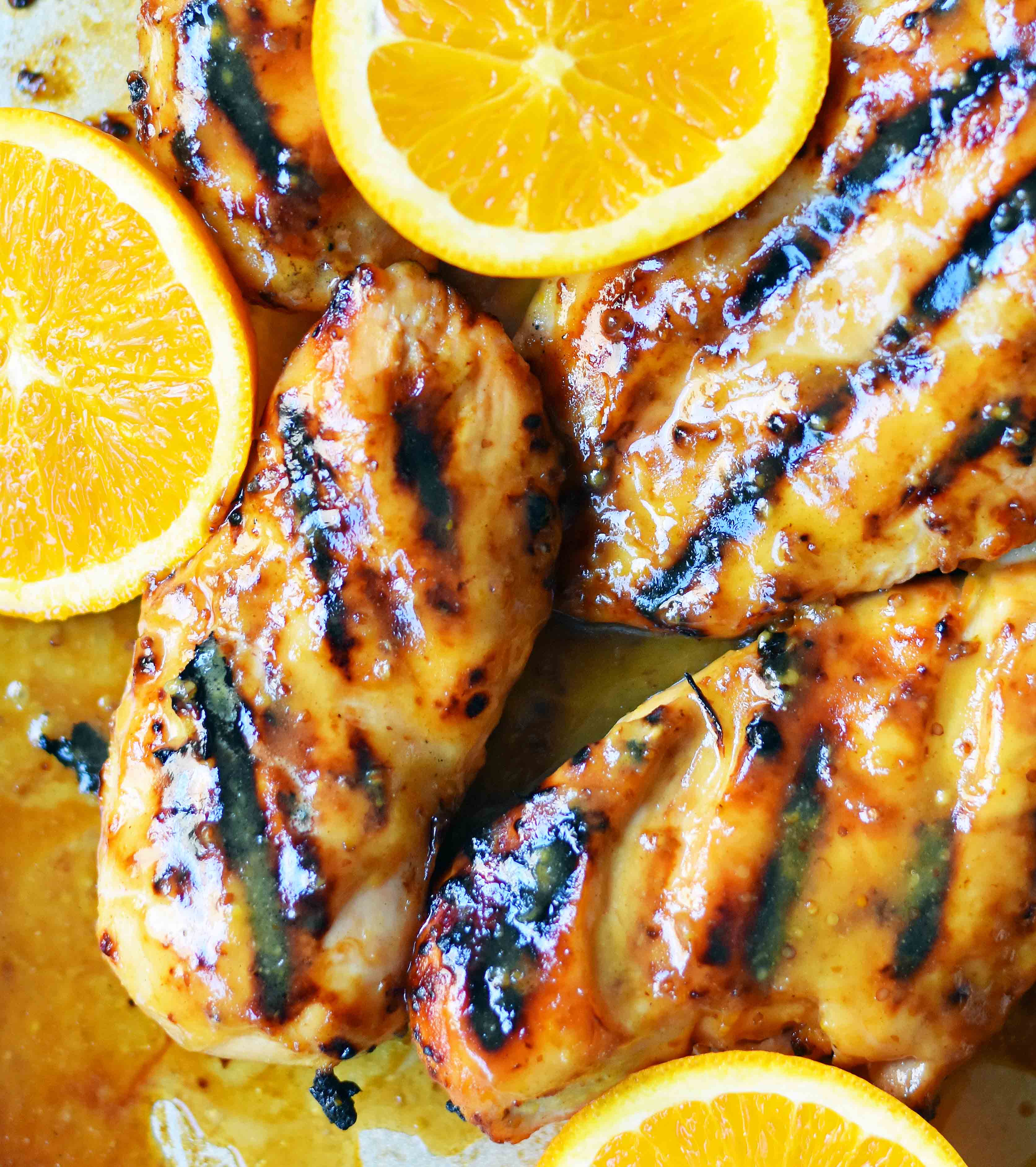 Honey Mustard Grilled Chicken. How to make sweet and tangy grilled honey mustard chicken. A honey mustard marinade and sauce in one! The perfect chicken for your summer BBQ. www.modernhoney.com #honeymustard #honeymustardchicken 