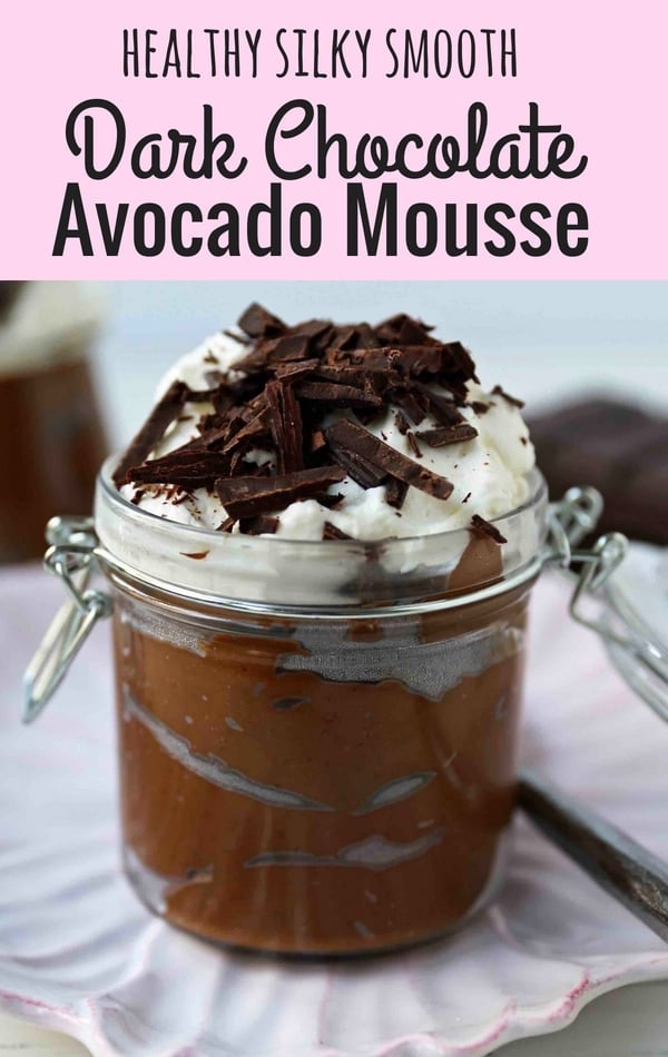 Dark Chocolate Avocado Mousse is a silky smooth creamy, healthy dessert. A healthy chocolate mousse recipe. www.modernhoney.com #chocolatemousse #chocolateavocadomousse #chocolate #collagenmousse