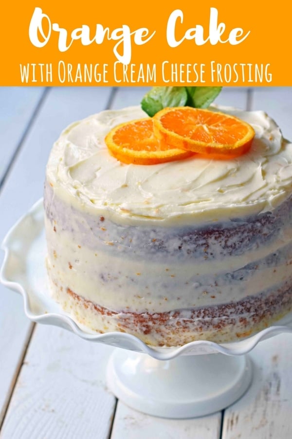 Homemade Orange Cake with Sweet Orange Cream Cheese Frosting. How to make the best orange cake. Orange cake with orange frosting. Naked orange cake. www.modernhoney.com #cake #orangecake #nakedcake #nakedorangecake