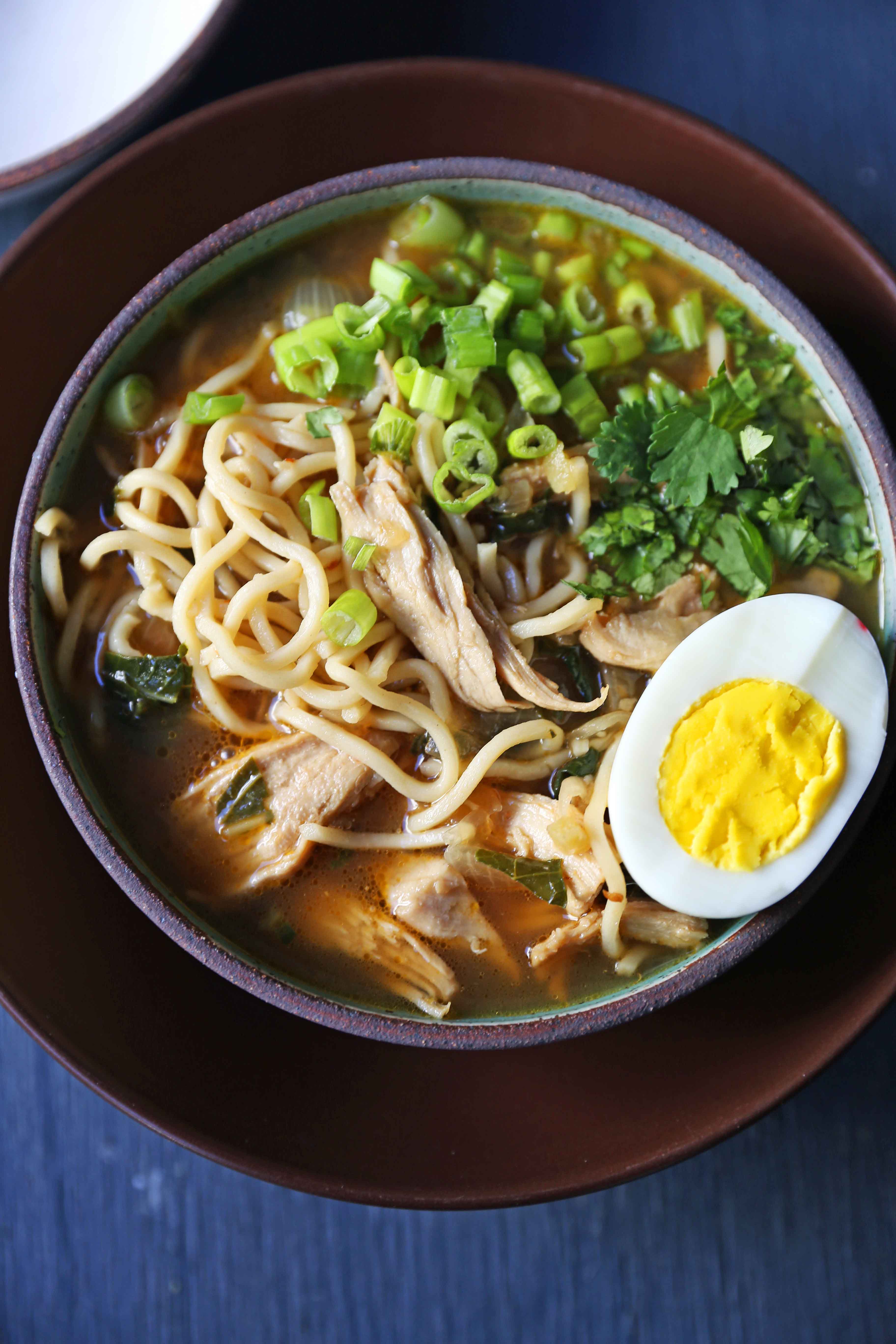 Homemade Chicken Ramen. A filling nutritious soup full of protein, vegetables, and soothing broth. Perfect boost for your immune system! www.modernhoney.com #wellnessyourway @kroger 