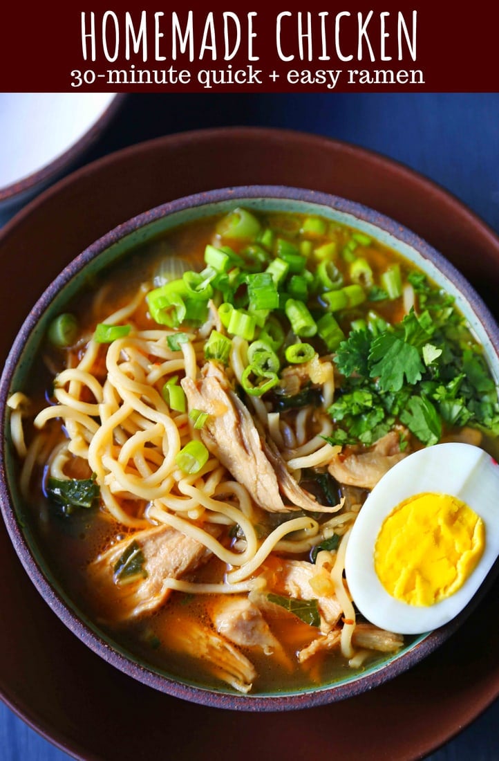 Homemade Chicken Ramen. A filling nutritious soup full of protein, vegetables, and soothing broth. Perfect boost for your immune system! www.modernhoney.com #wellnessyourway @kroger 