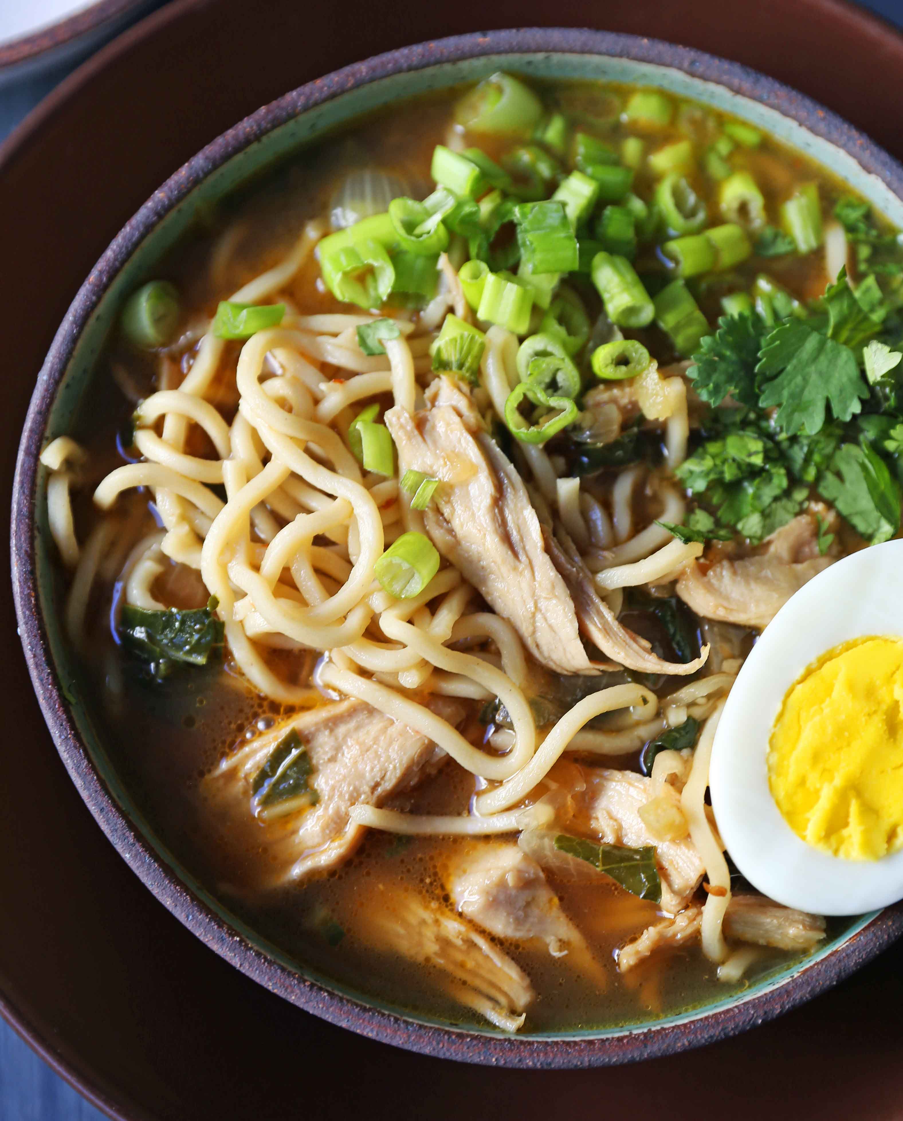 Homemade Chicken Ramen. A filling nutritious soup full of protein, vegetables, and soothing broth. Perfect boost for your immune system! www.modernhoney.com #wellnessyourway @kroger 