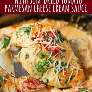 Skillet Chicken with Sun-Dried Tomato Cream Sauce. 20-Minute Chicken made with garlic butter sun-dried tomato parmesan cheese cream sauce. The most flavorful chicken and sauce! You will want to drink the sauce...its THAT GOOD! www.modernhoney.com #skilletdinners #dinner #20minutedinner #chicken #quickdinner