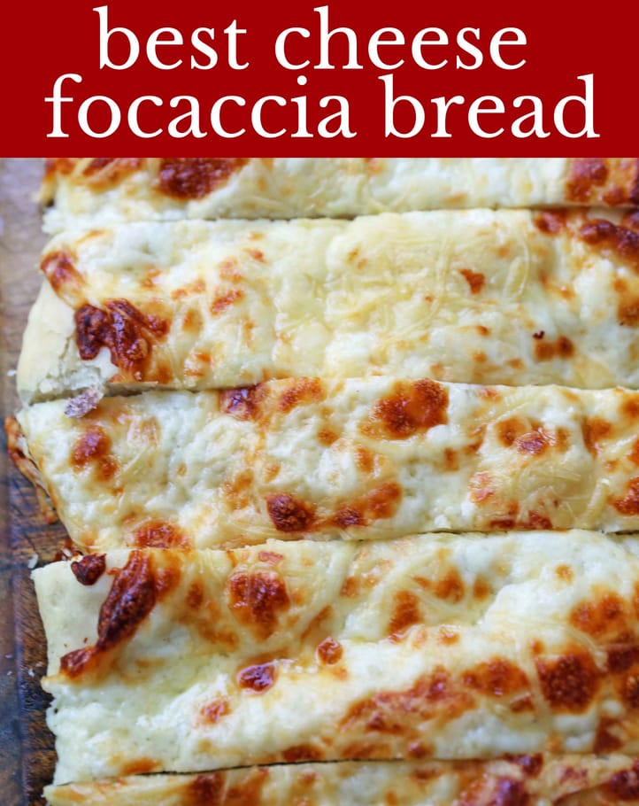 Cheese Focaccia Bread Recipe. How to make garlic cheese focaccia bread from scratch. The best garlic cheese breadsticks. www.moderhoney.com #focaccia