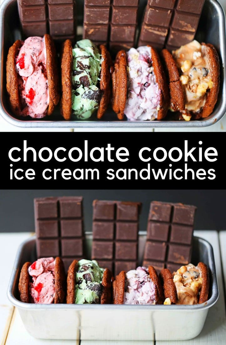 Chocolate Cookie Ice Cream Sandwiches. Soft double chocolate cookies stuffed with your favorite ice cream. How to make the perfect chocolate ice cream sandwich. www.modernhoney.com #icecreamcookiesandwich #icecreamsandwich