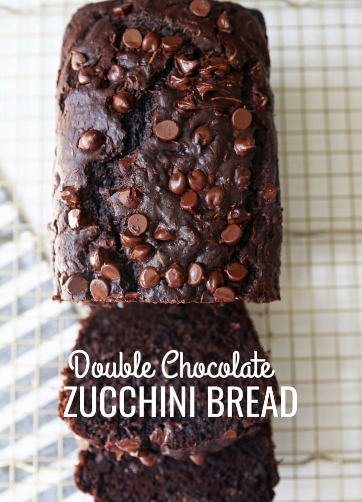 Chocolate Zucchini Bread. A rich double chocolate zucchini bread with chocolate chips recipe. You will never know there is zucchini in this chocolate bread! It is moist, rich, and a chocolate lover's dream! www.modernhoney.com #zucchinibread #chocolatezucchinibread #zucchinirecipes