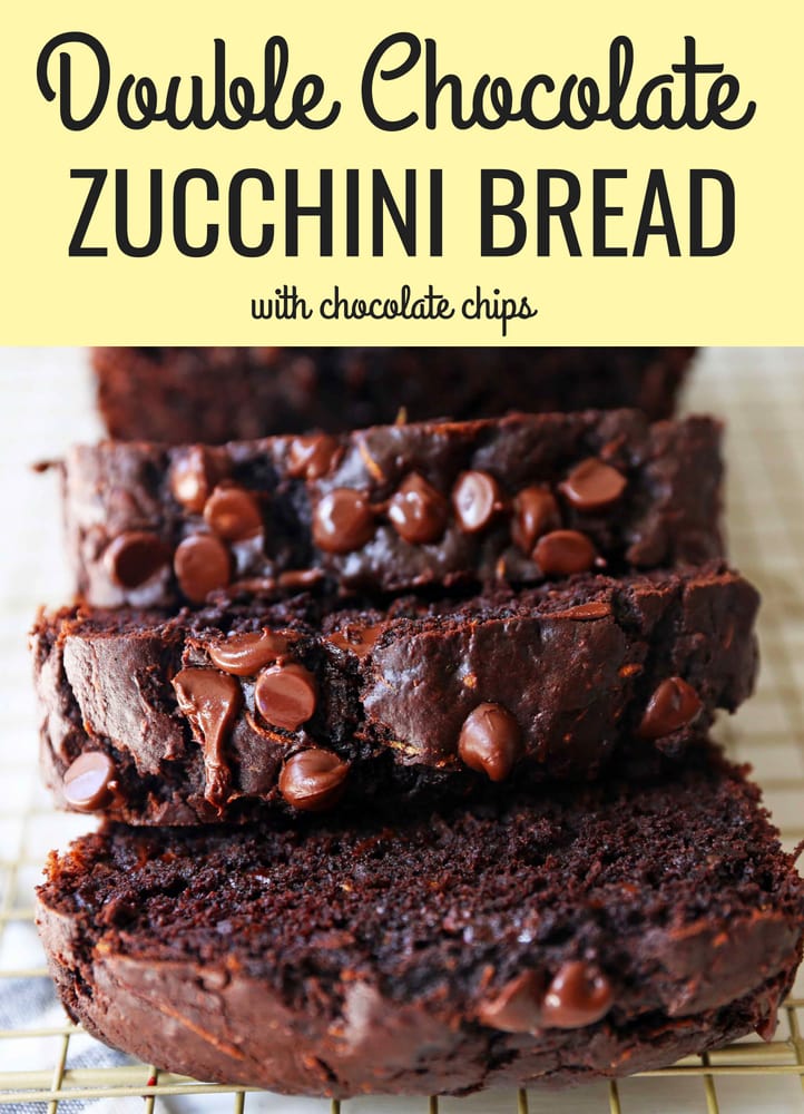 Chocolate Zucchini Bread. A rich double chocolate zucchini bread with chocolate chips recipe. You will never know there is zucchini in this chocolate bread! It is moist, rich, and a chocolate lover's dream! www.modernhoney.com #zucchinibread #chocolatezucchinibread #zucchinirecipes