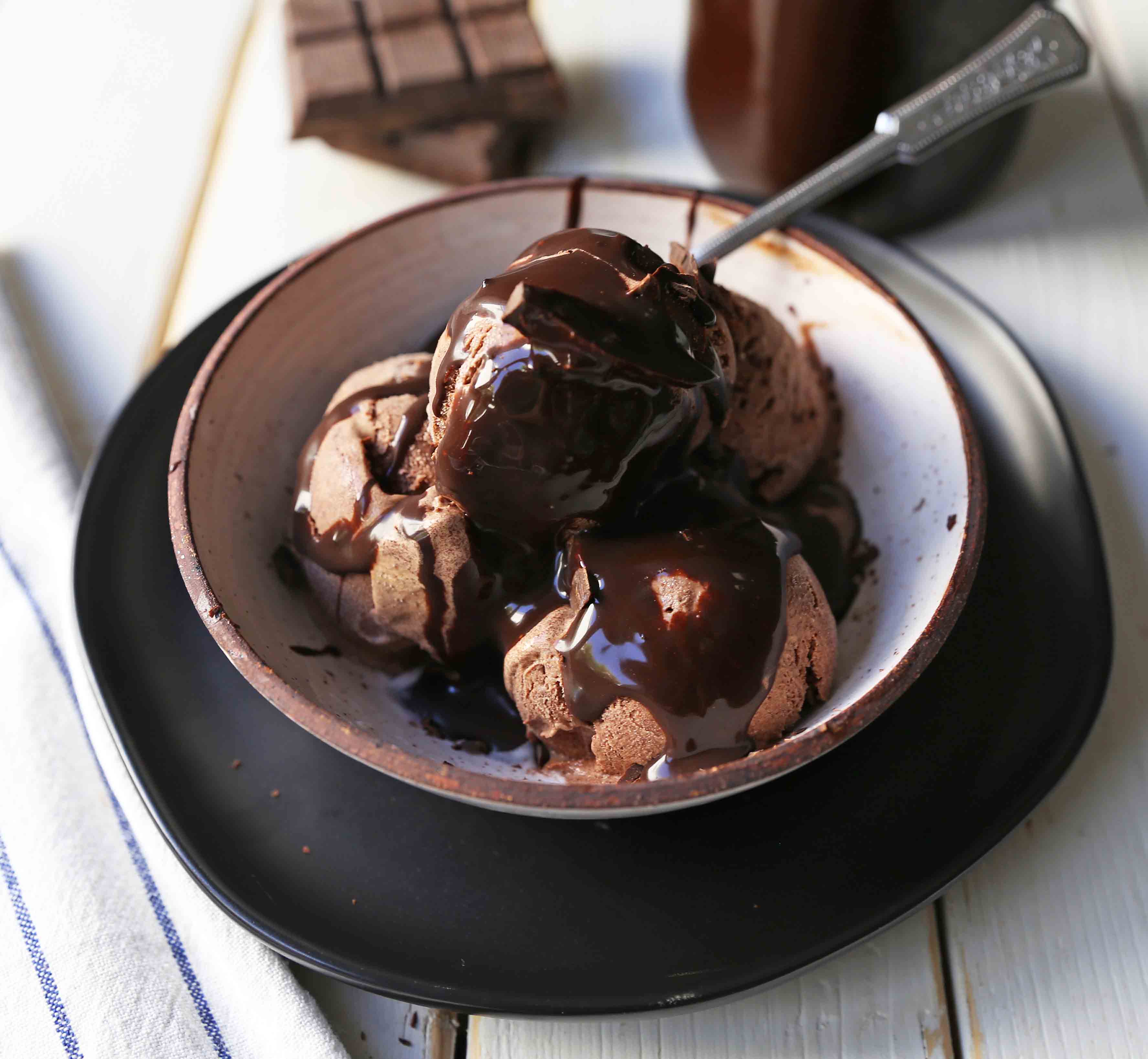 Homemade Chocolate Ice Cream. Handcrafted melted chocolate ice cream using high-quality chocolate and cream. A silky smooth chocolate ice cream made at home. www.modernhoney.com #icecream #homemadeicecream #chocolateicecream